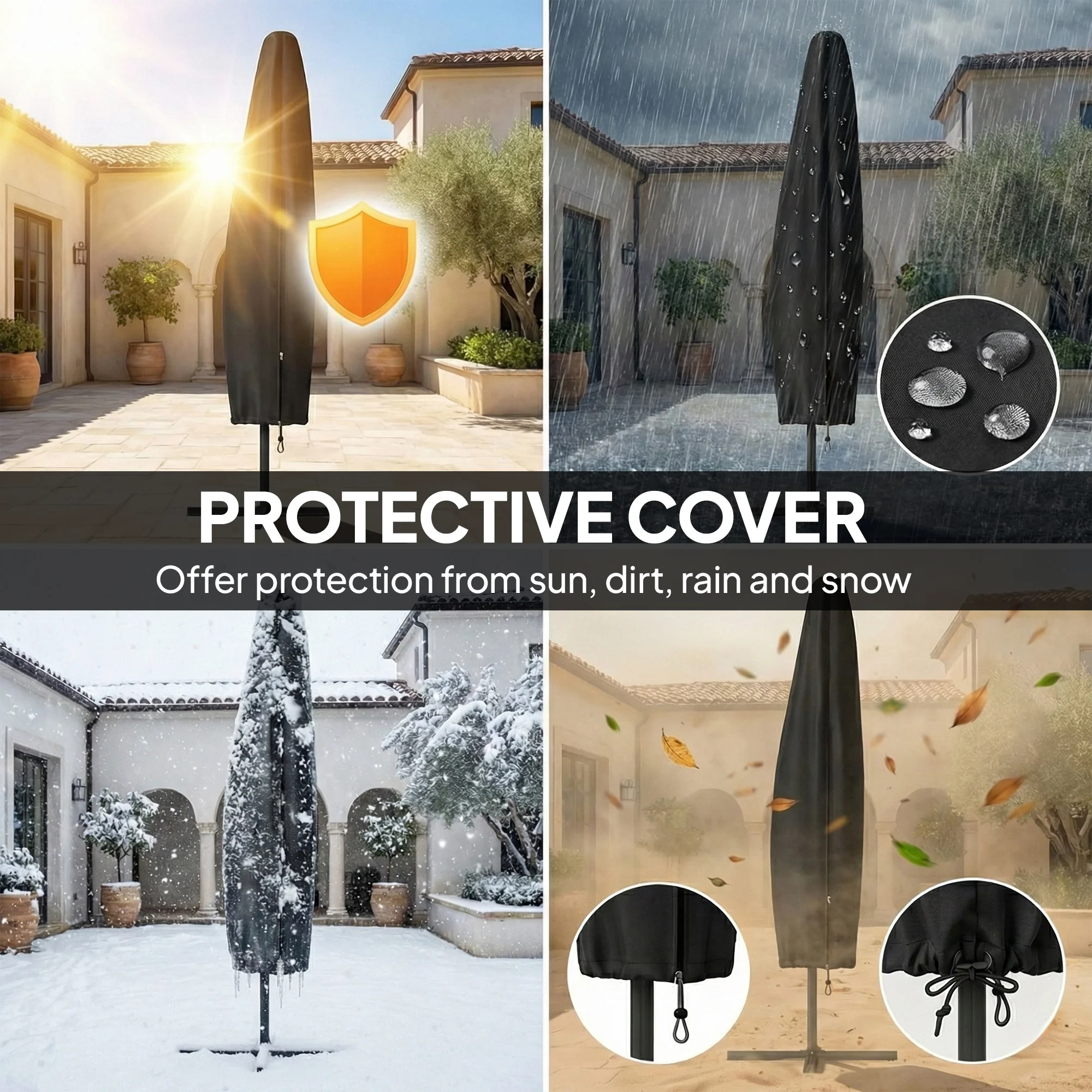 3 m Cantilever Parasol with Solar LED Light, Cover & 360° Rotation, Khaki - Image 10