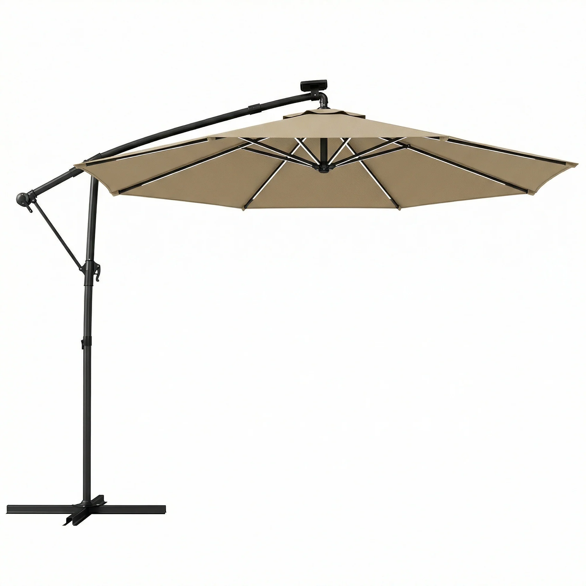 3 m Cantilever Parasol with Solar LED Light, Cover & 360° Rotation, Khaki - Image 12
