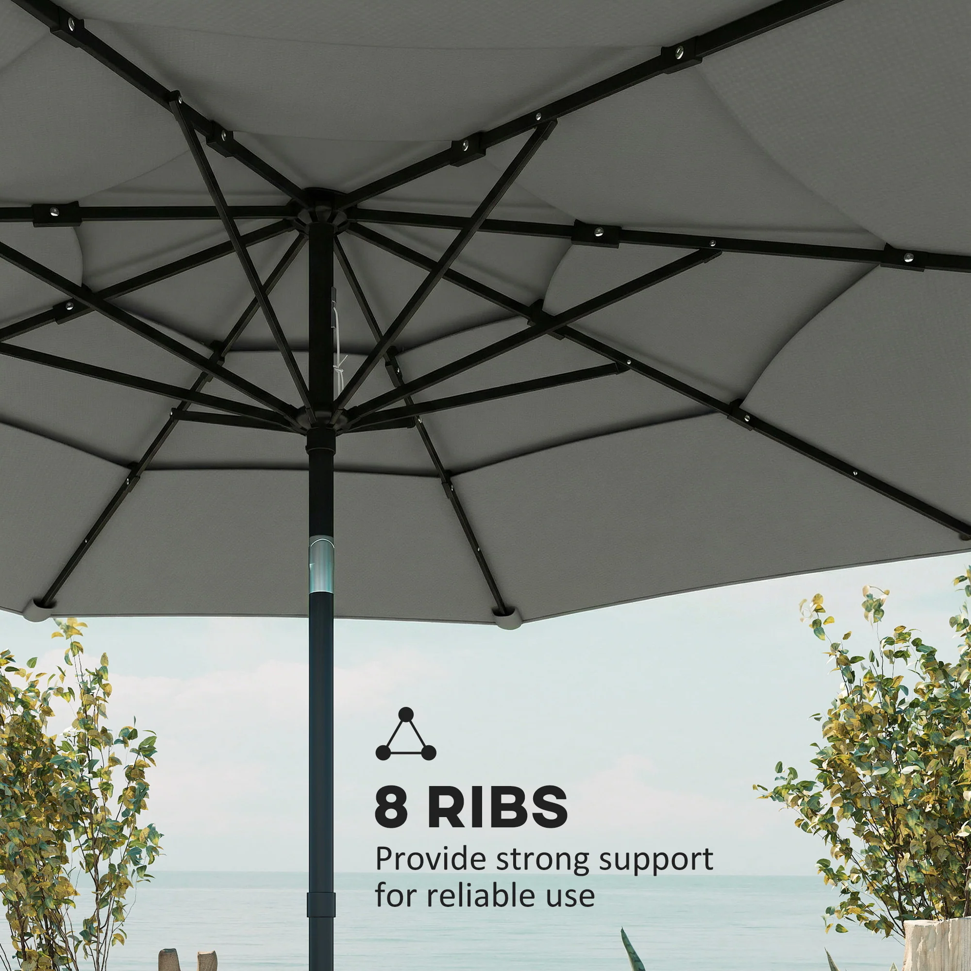 3 m Garden Parasol with 3-Tier Roof, Crank Handle & Tilt, Grey - Image 9