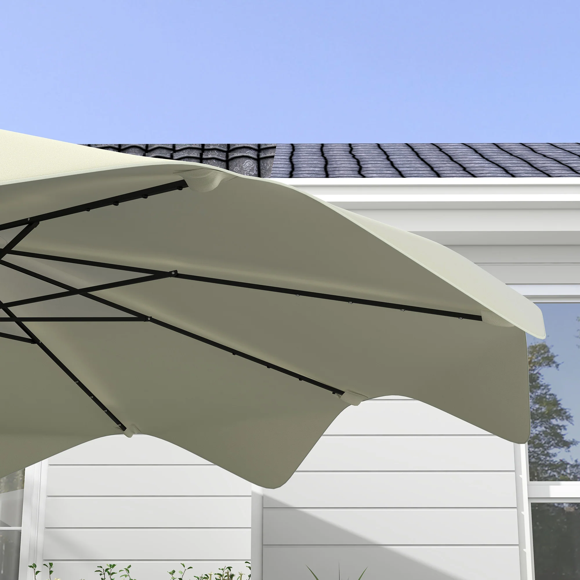 3m Patio Parasol with Solar LED and Tilt, Outdoor Market Table Umbrella with Crank, Cream White - Image 11