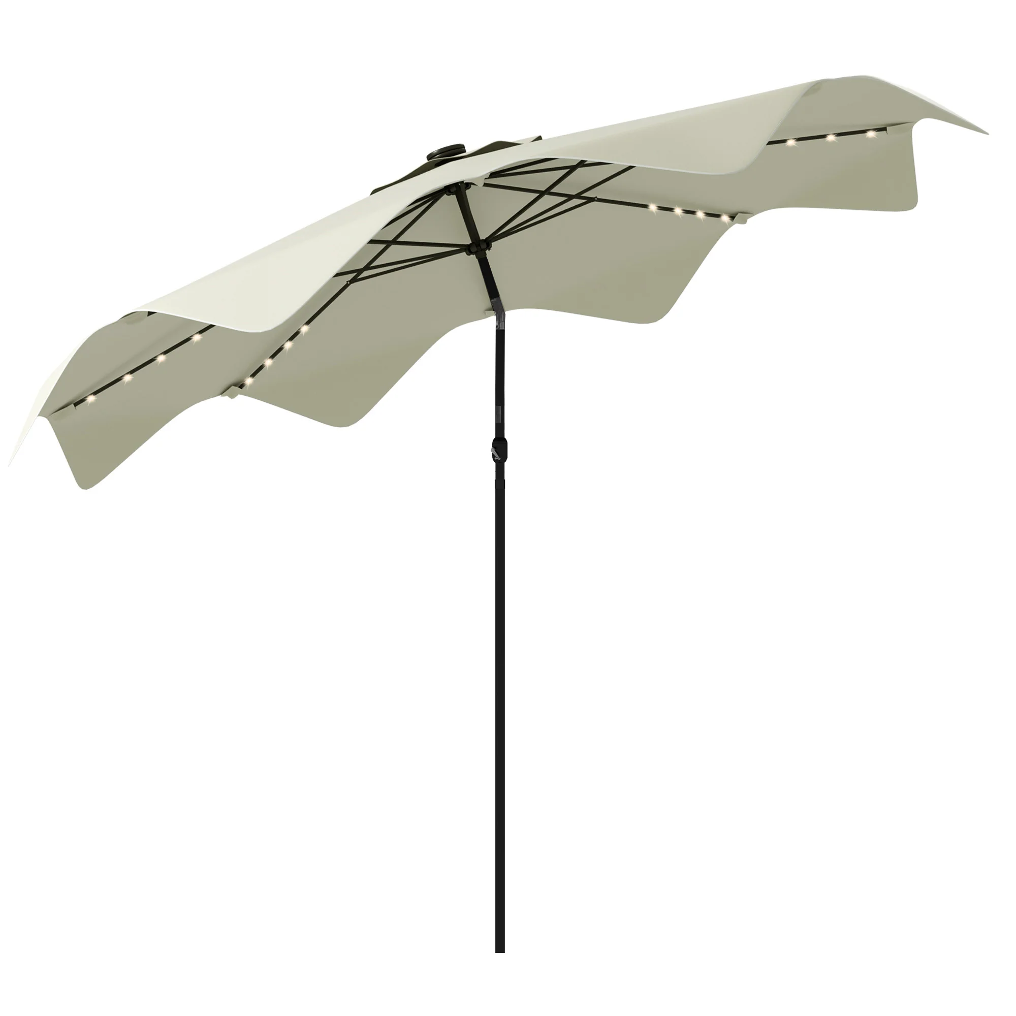 3m Patio Parasol with Solar LED and Tilt, Outdoor Market Table Umbrella with Crank, Cream White - Image 12