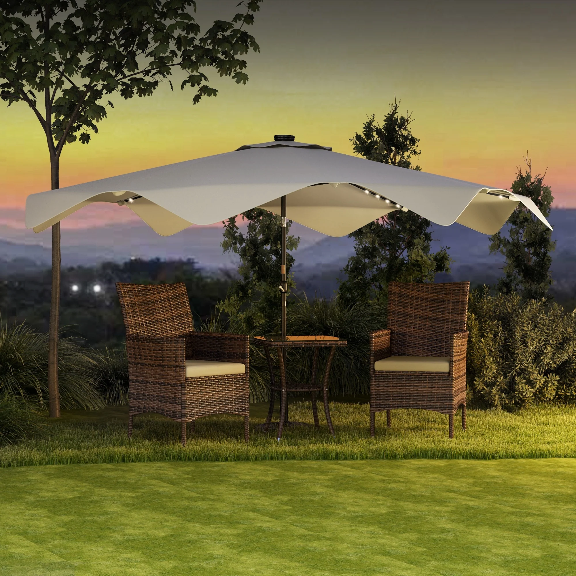3m Patio Parasol with Solar LED and Tilt, Outdoor Market Table Umbrella with Crank, Cream White - Image 3