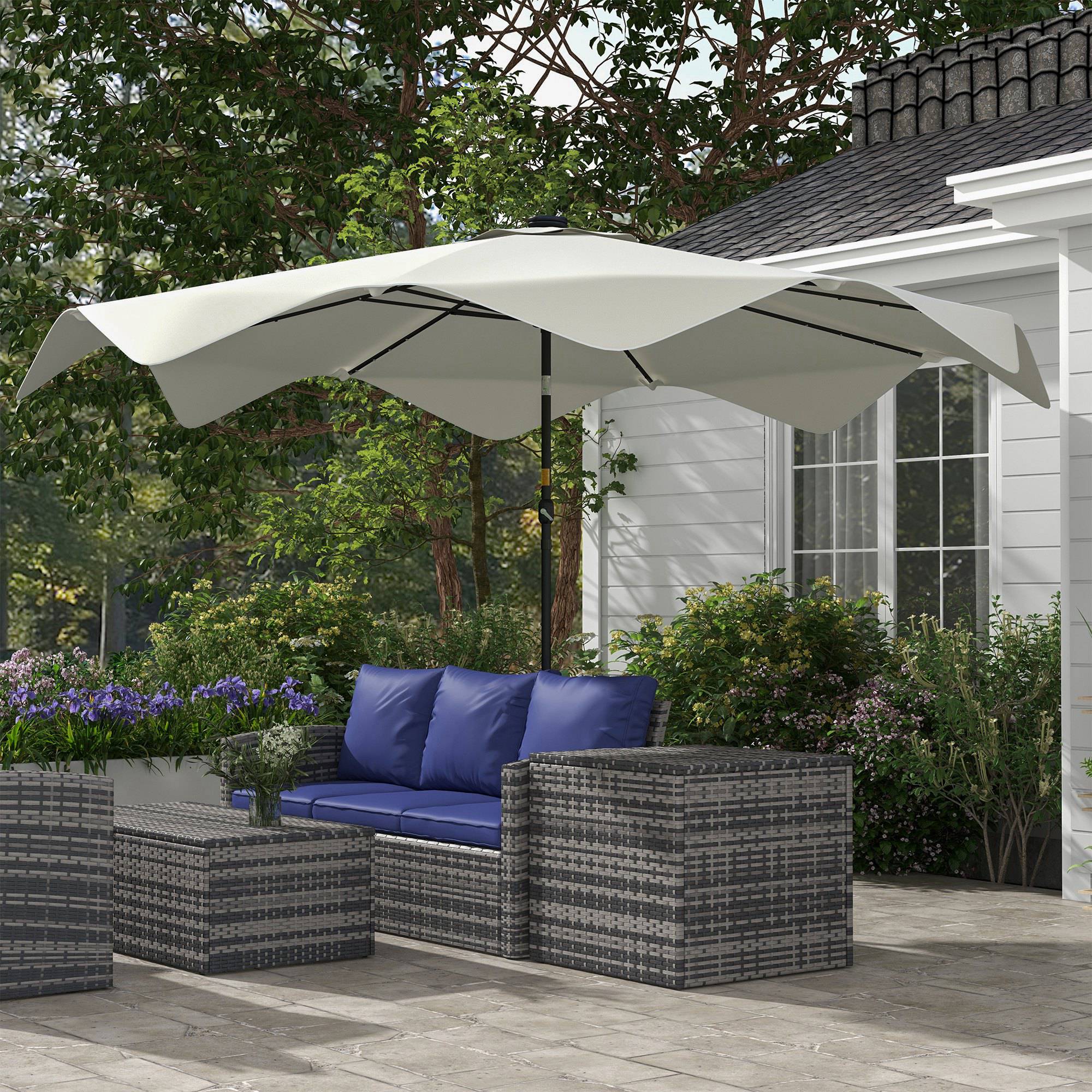 3m Patio Parasol with Solar LED and Tilt, Outdoor Market Table Umbrella with Crank, Cream White - Image 4