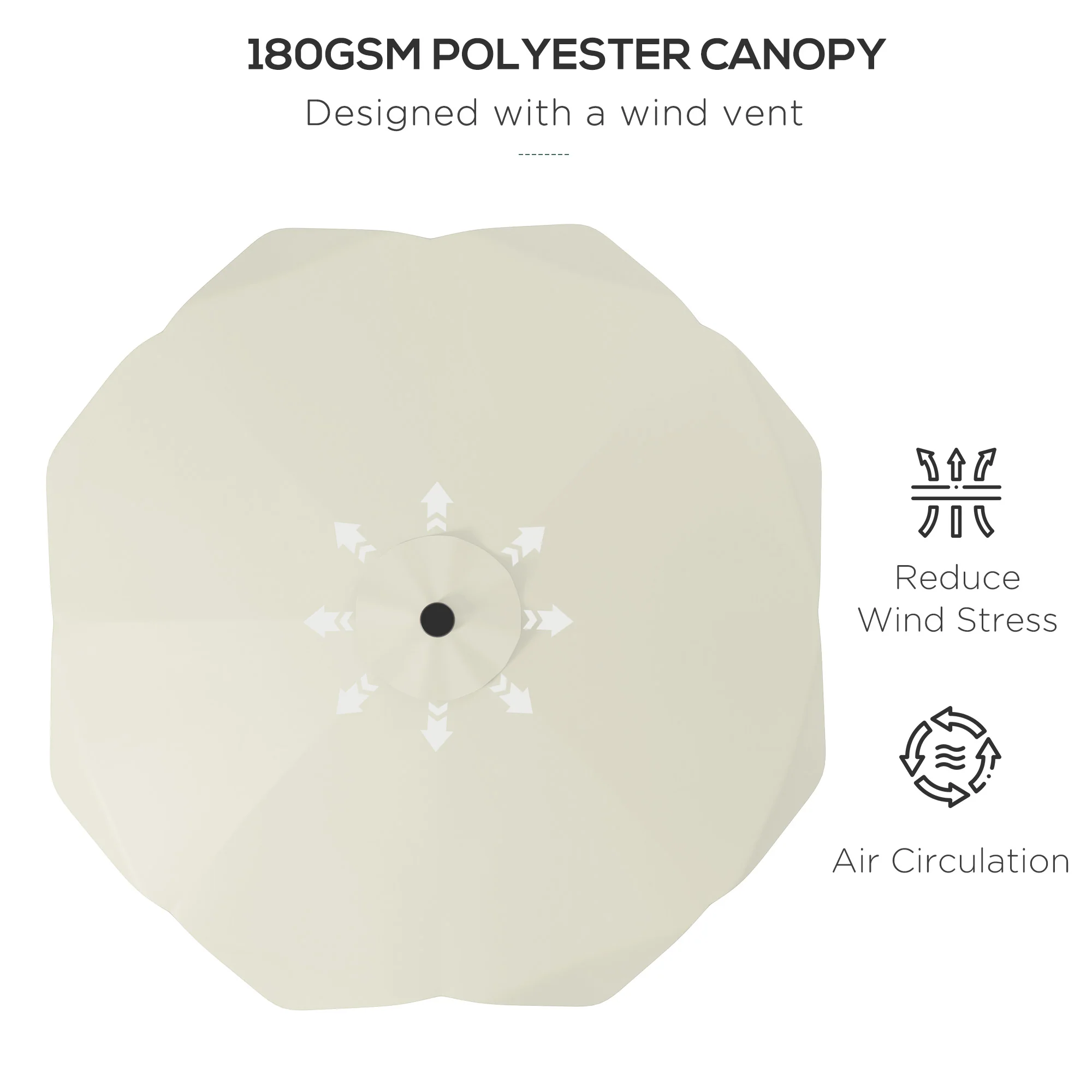 3m Patio Parasol with Solar LED and Tilt, Outdoor Market Table Umbrella with Crank, Cream White - Image 8