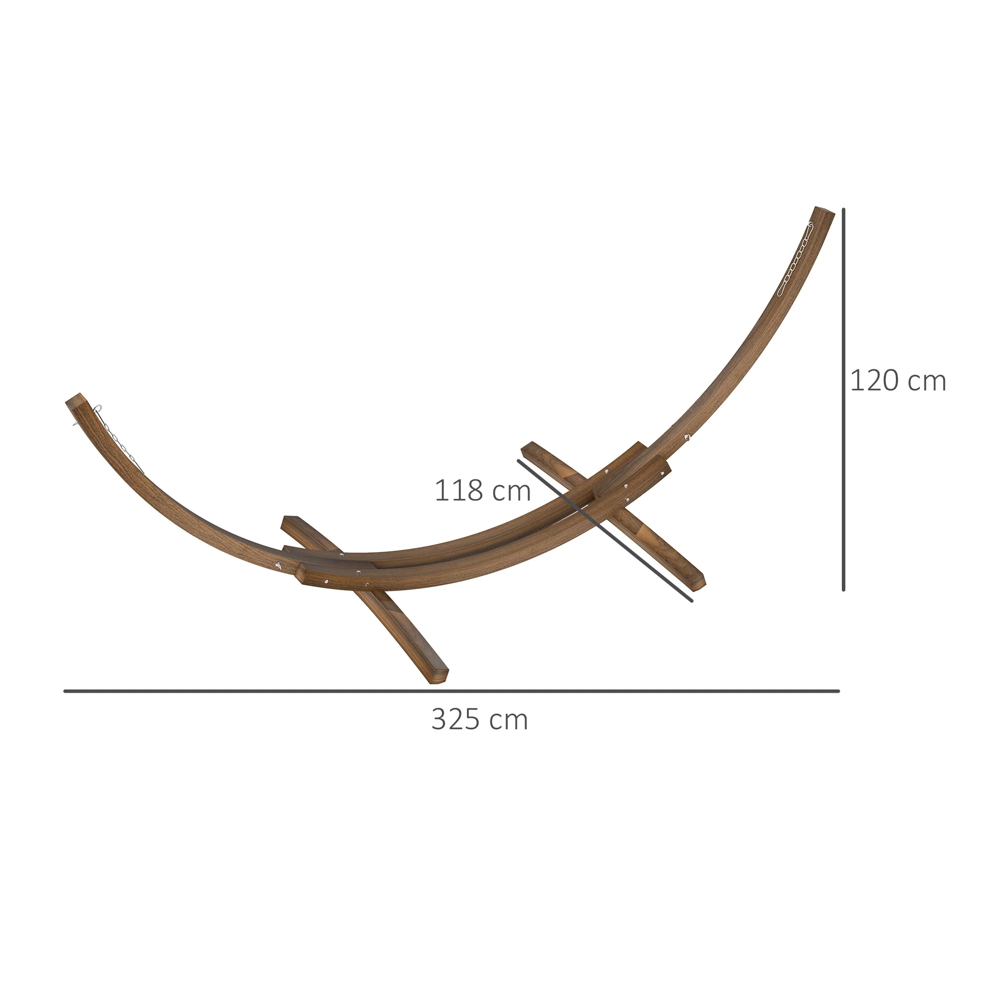 3(m) Wooden Hammock Stand, 1 Person Hammock Frame with Chain and Safety Buckles, Pine Wood Arc Stand for Garden, Patio, Outdoor and Indoor, Brown - Image 5