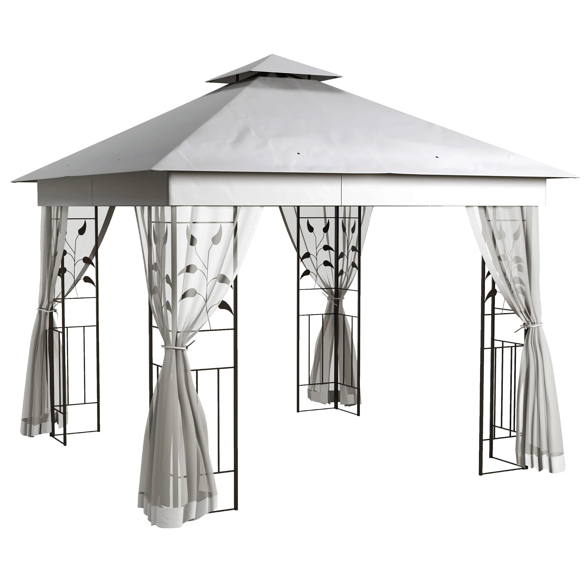 3 x 3m Garden Gazebo with Double Roof & Netting, Light Grey