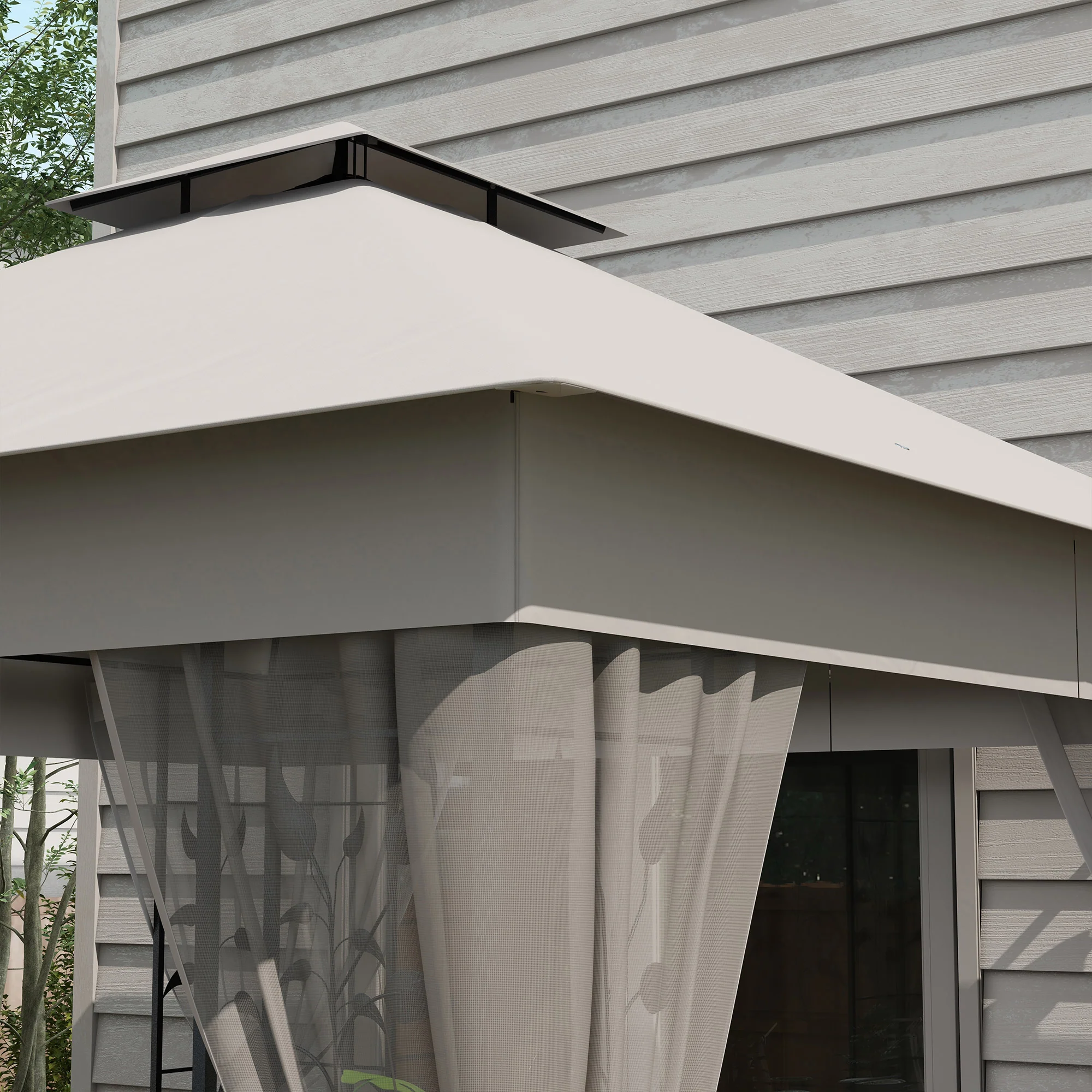3 x 3m Garden Gazebo with Double Roof & Netting, Light Grey - Image 11