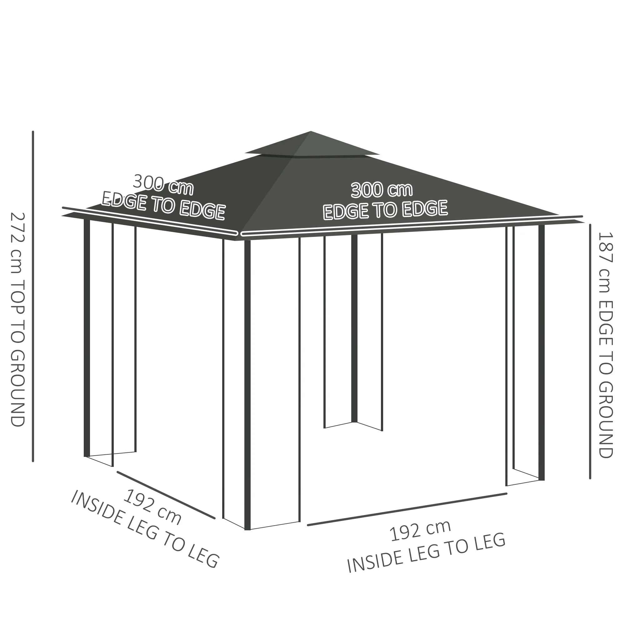 3 x 3m Garden Gazebo with Double Roof & Netting, Light Grey - Image 5
