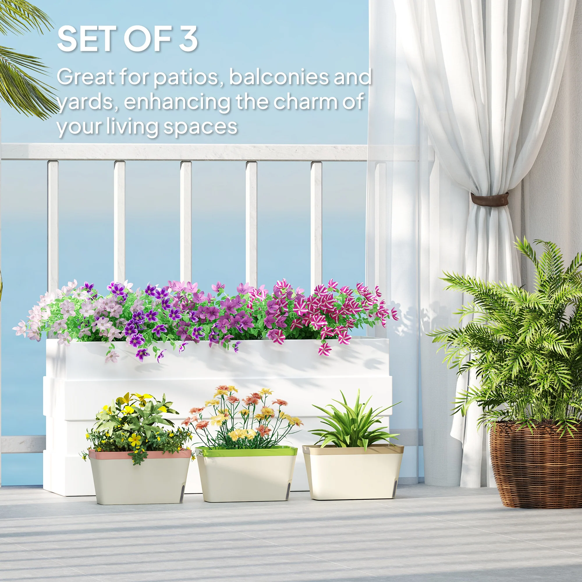 3 Pack 10.5" Self-Watering Planter Boxes with Water Level Indicator - Image 6