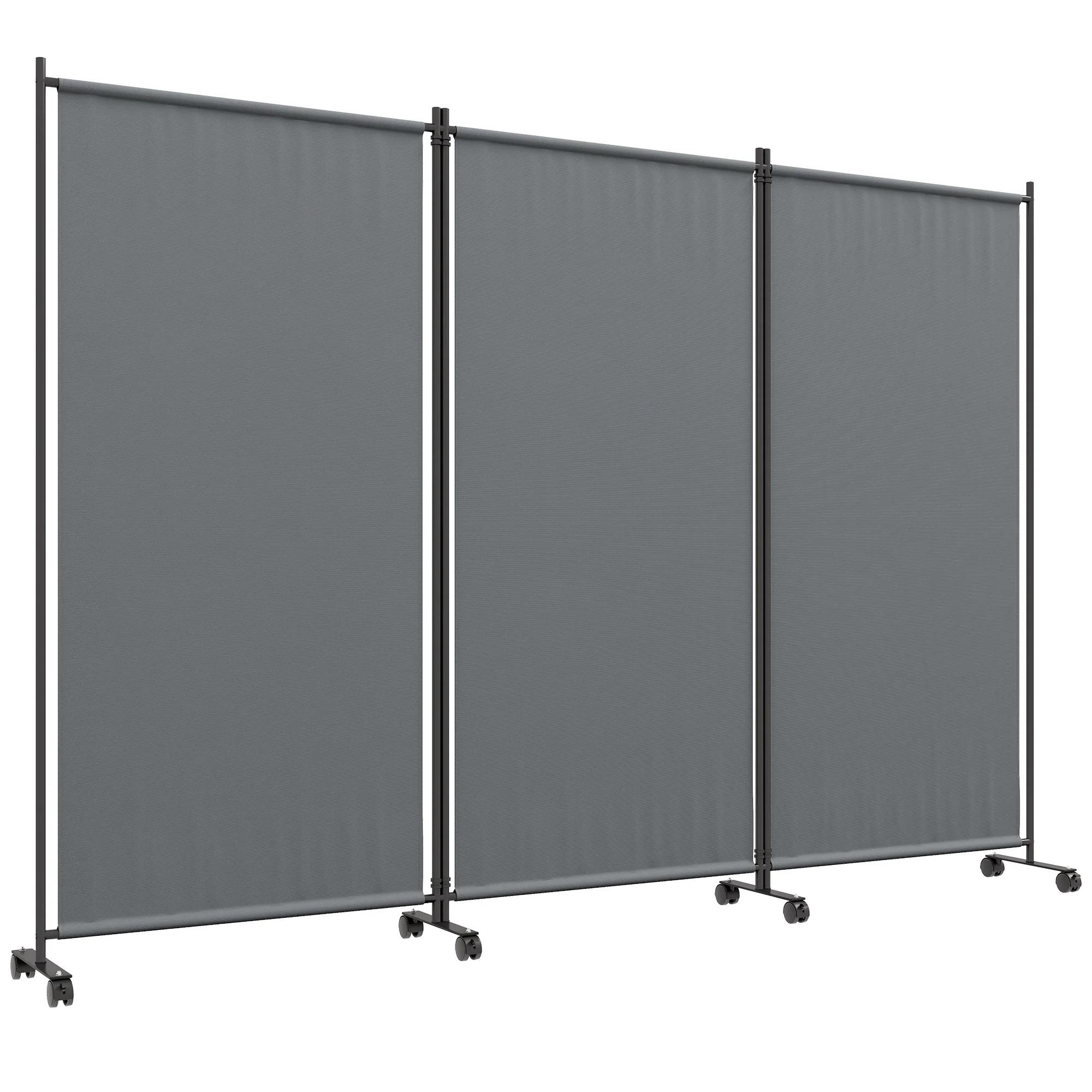 3 Panel Folding Room Divider w/ Lockable Wheels, 6ft Portable Privacy Panel, Dark Grey - Image 12