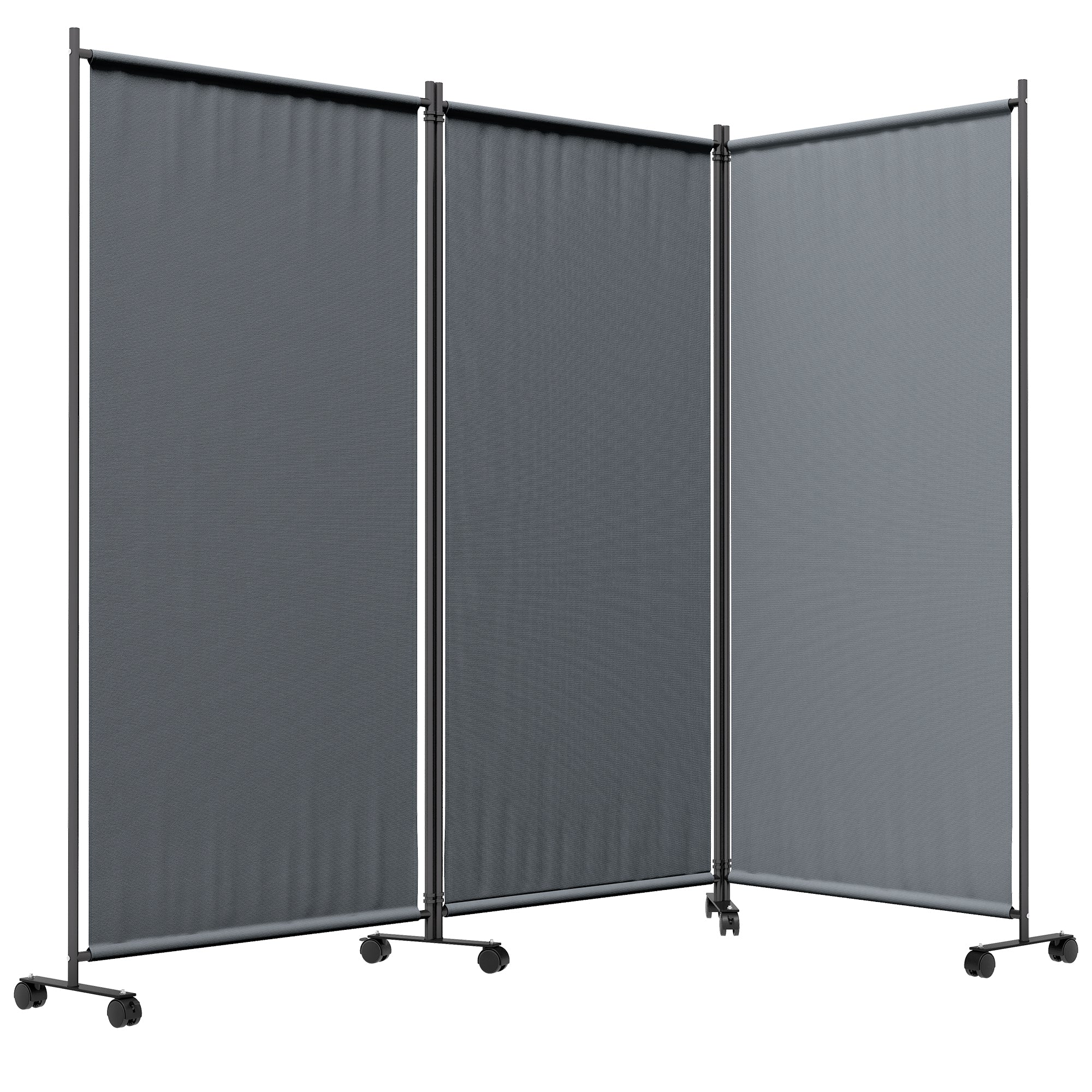 3 Panel Folding Room Divider w/ Lockable Wheels, 6ft Portable Privacy Panel, Dark Grey - Image 2