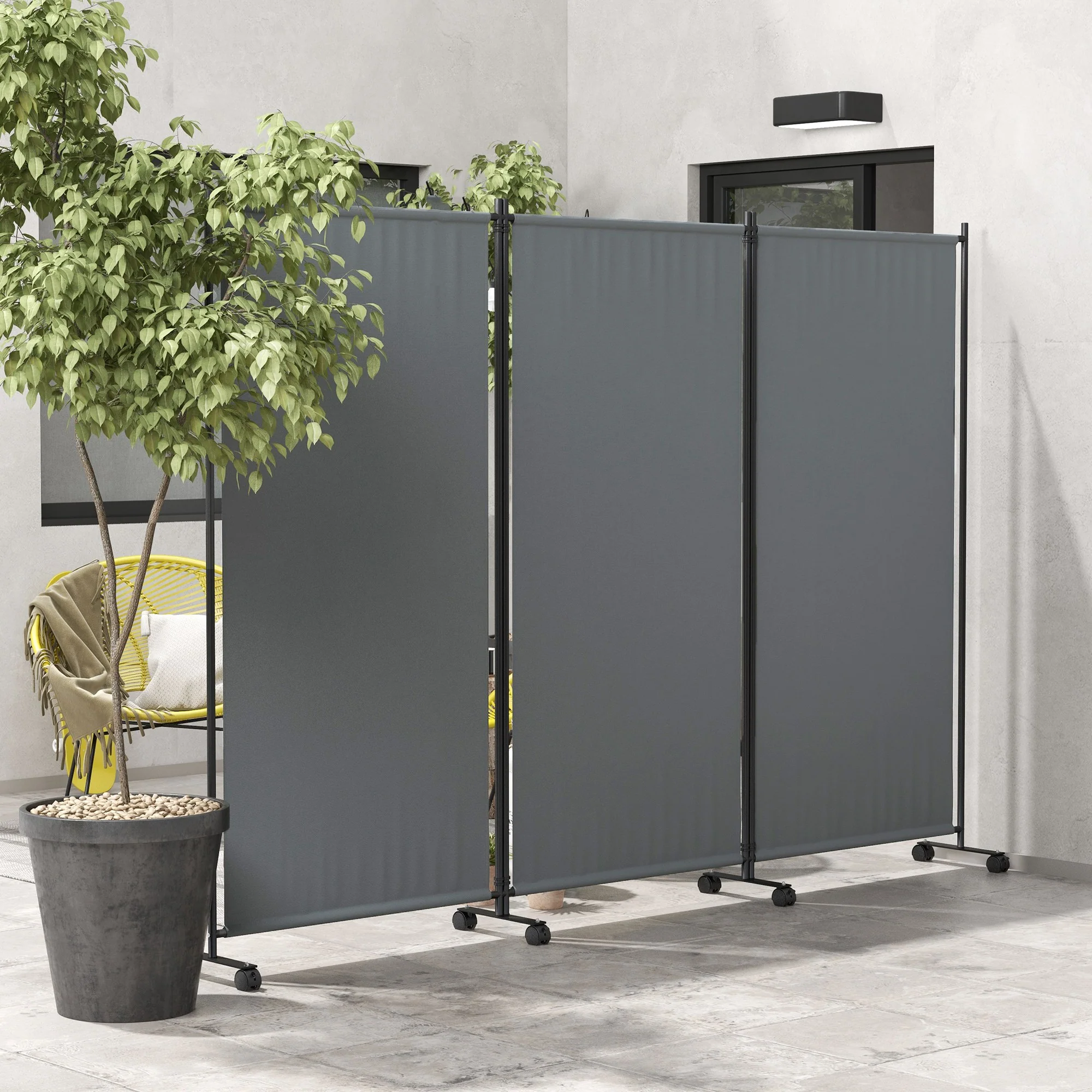 3 Panel Folding Room Divider w/ Lockable Wheels, 6ft Portable Privacy Panel, Dark Grey - Image 3