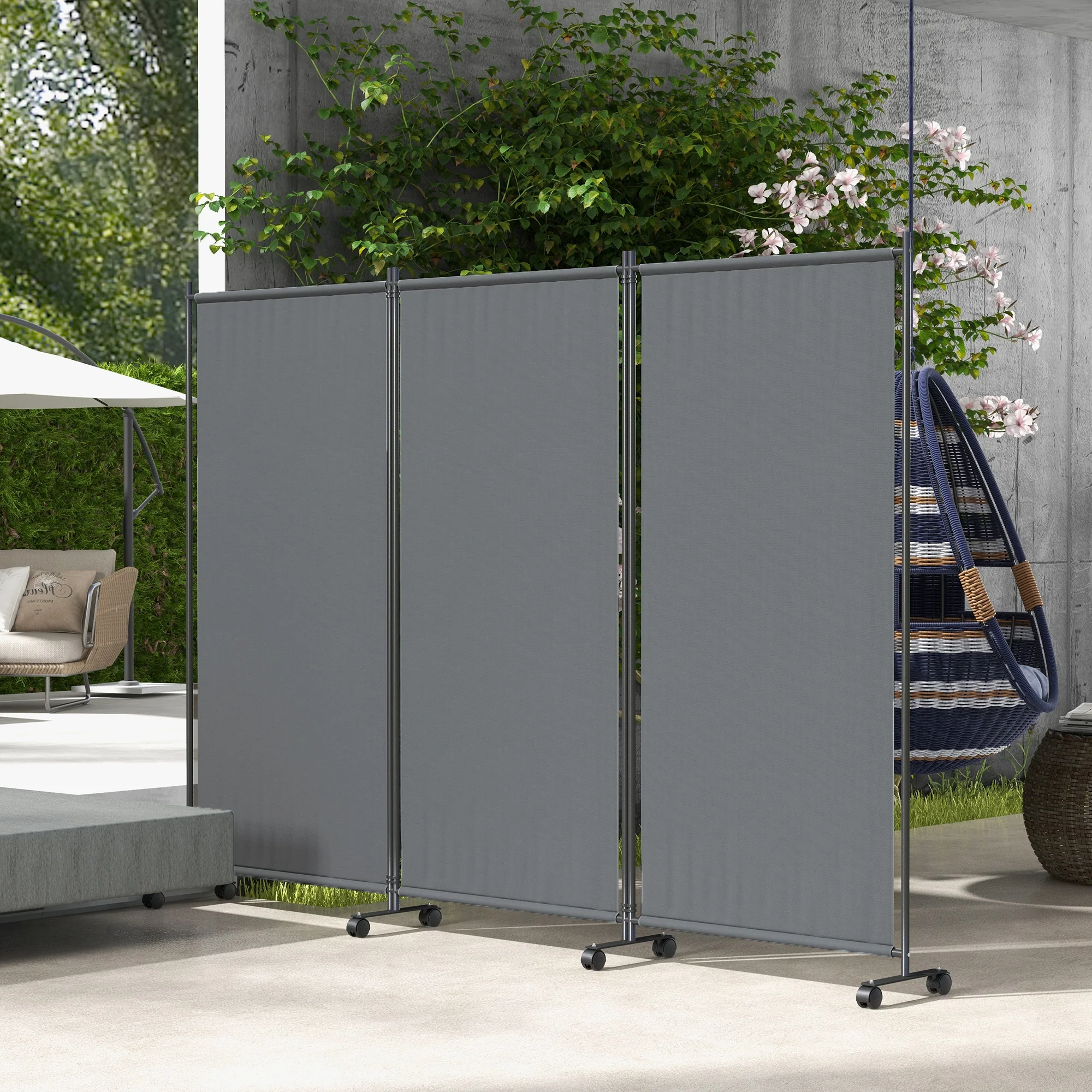 3 Panel Folding Room Divider w/ Lockable Wheels, 6ft Portable Privacy Panel, Dark Grey - Image 4