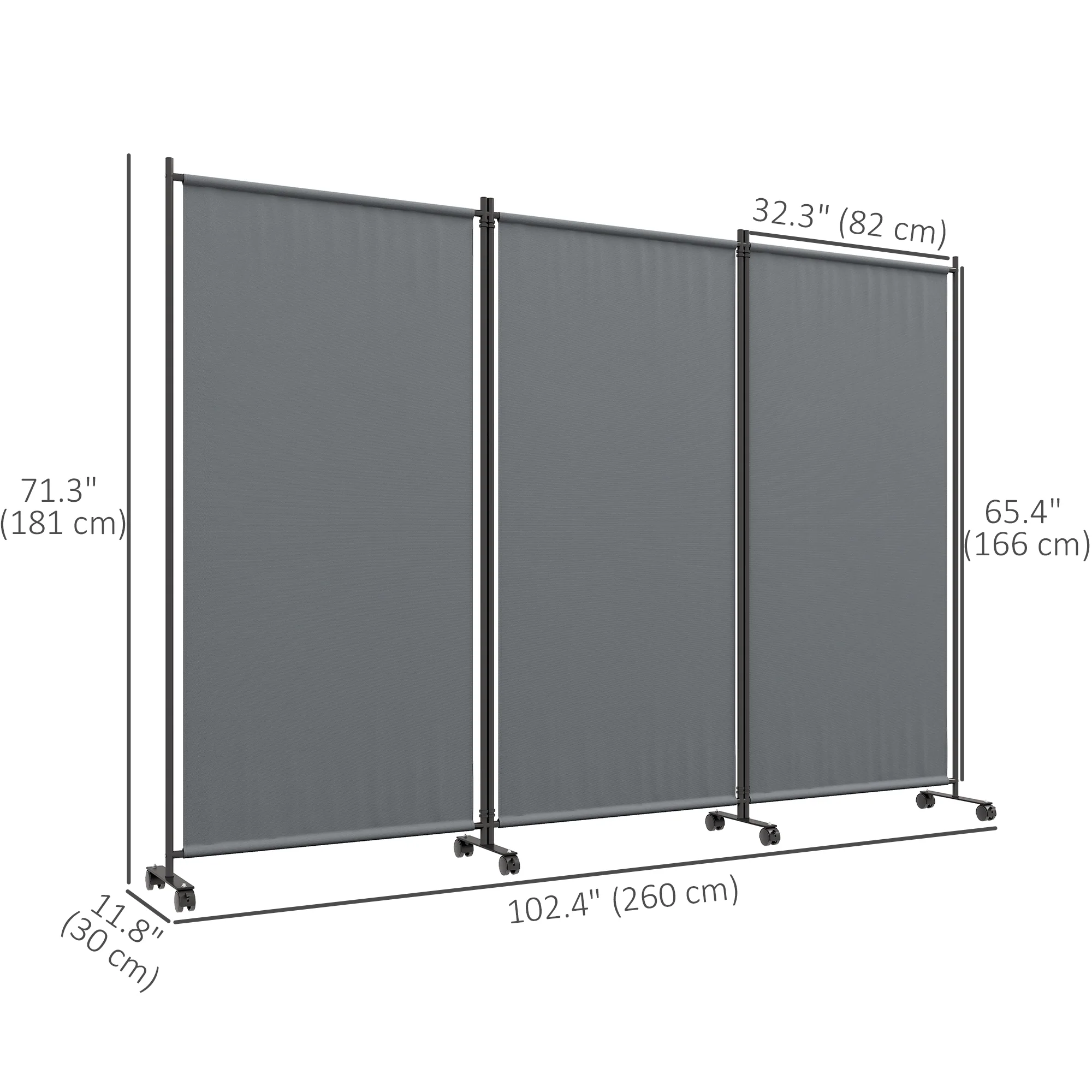3 Panel Folding Room Divider w/ Lockable Wheels, 6ft Portable Privacy Panel, Dark Grey - Image 5