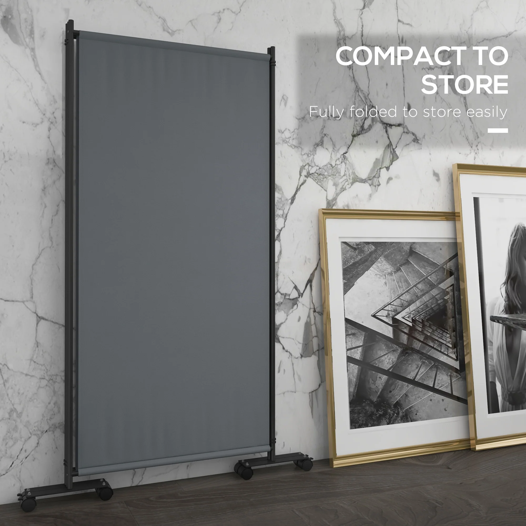 3 Panel Folding Room Divider w/ Lockable Wheels, 6ft Portable Privacy Panel, Dark Grey - Image 9