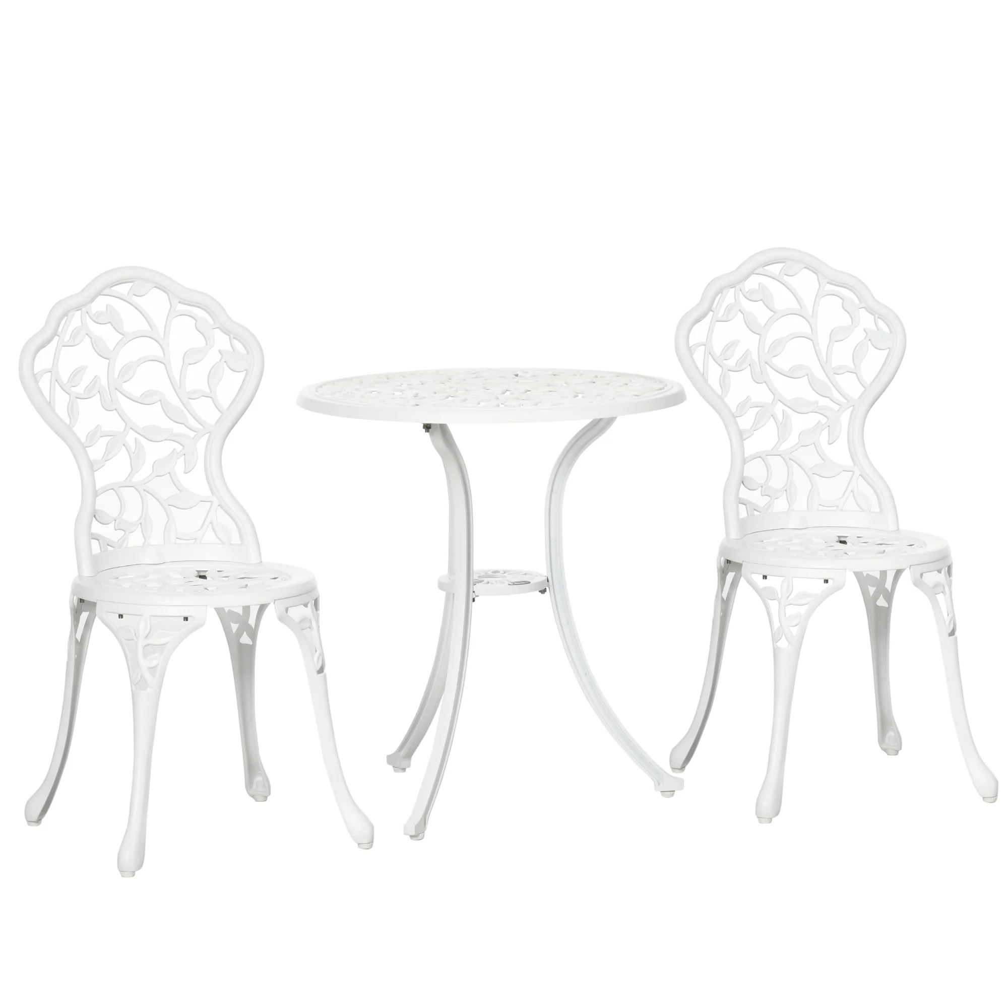 3 Pcs Antique Patio Bistro Set, Aluminium Round Dining Table & Chairs for Balcony,Patio, White - Image 2