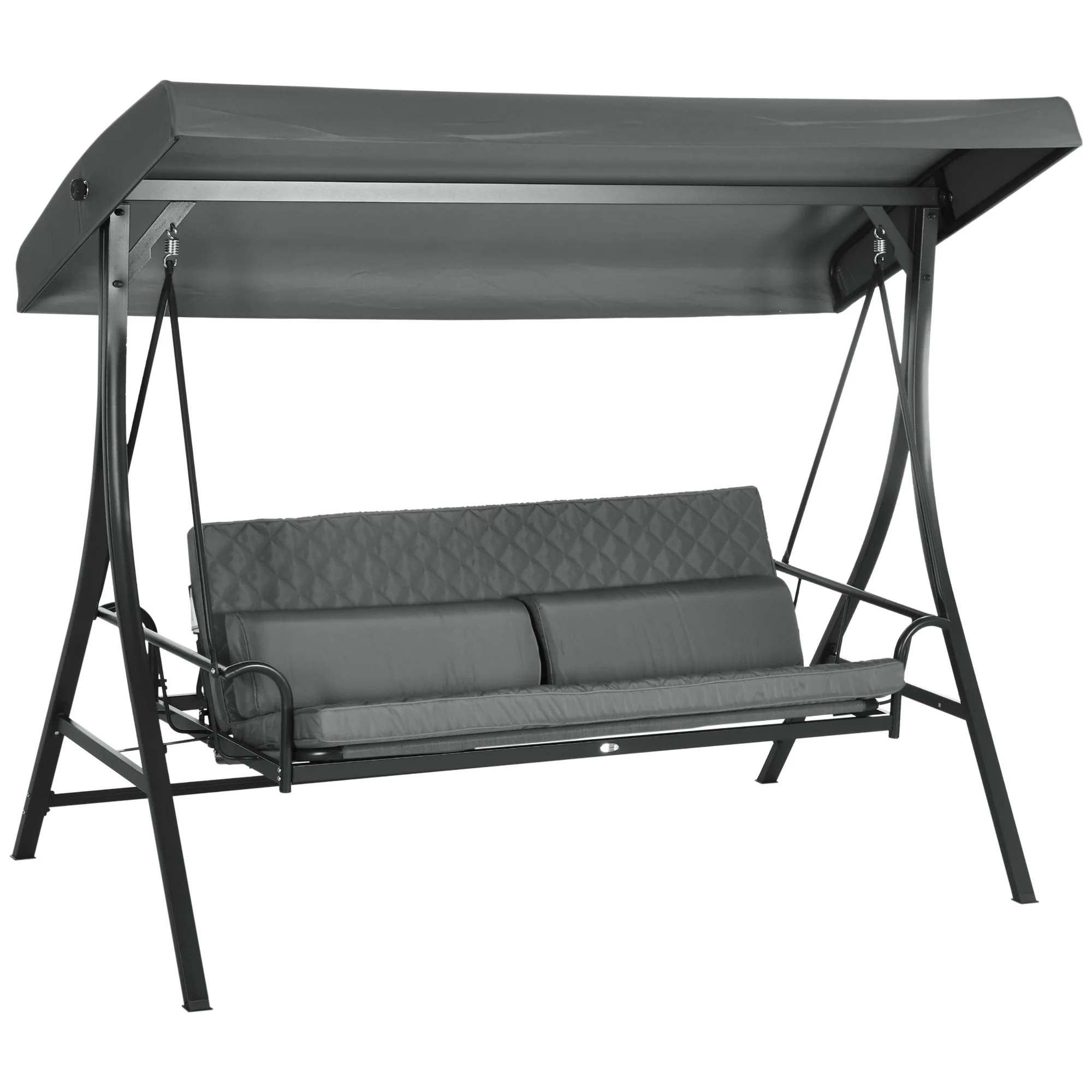 3 Person Porch Swing Bench w/ Adjustable Canopy, Cushions & Pillows for Porch, Dark Grey - Image 12