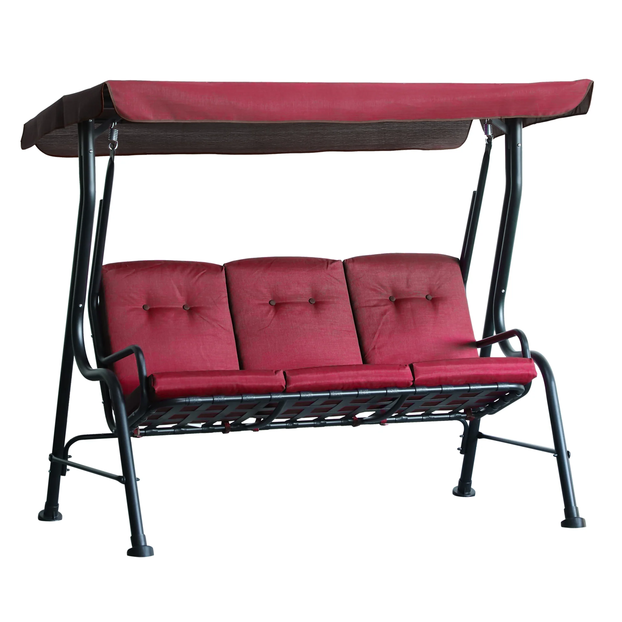 3-Person Cushioned Swing Bench w/ Adjustable Canopy & Weather Resistant Frame, Wine Red - Image 12