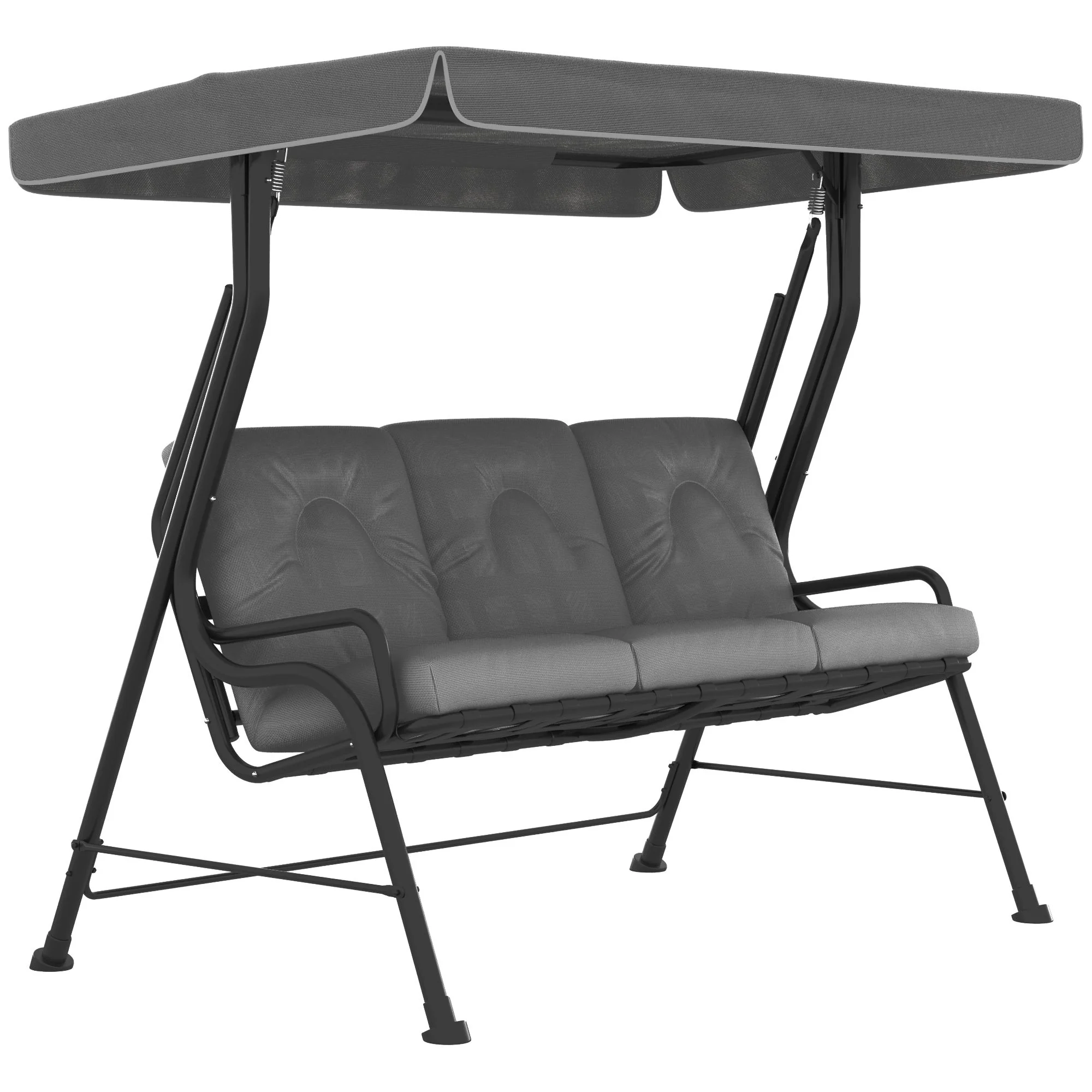 3 Person Porch Swing Bench w/ Adjustable Canopy, Cushions & Pillows for Porch, Light Grey - Image 12