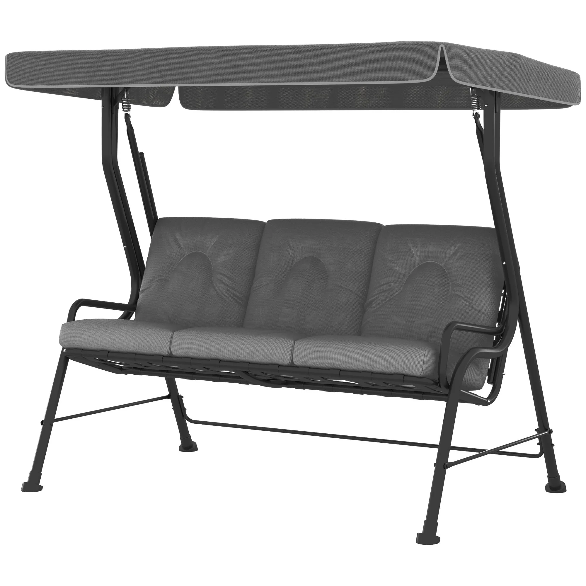 3 Person Porch Swing Bench w/ Adjustable Canopy, Cushions & Pillows for Porch, Light Grey - Image 2