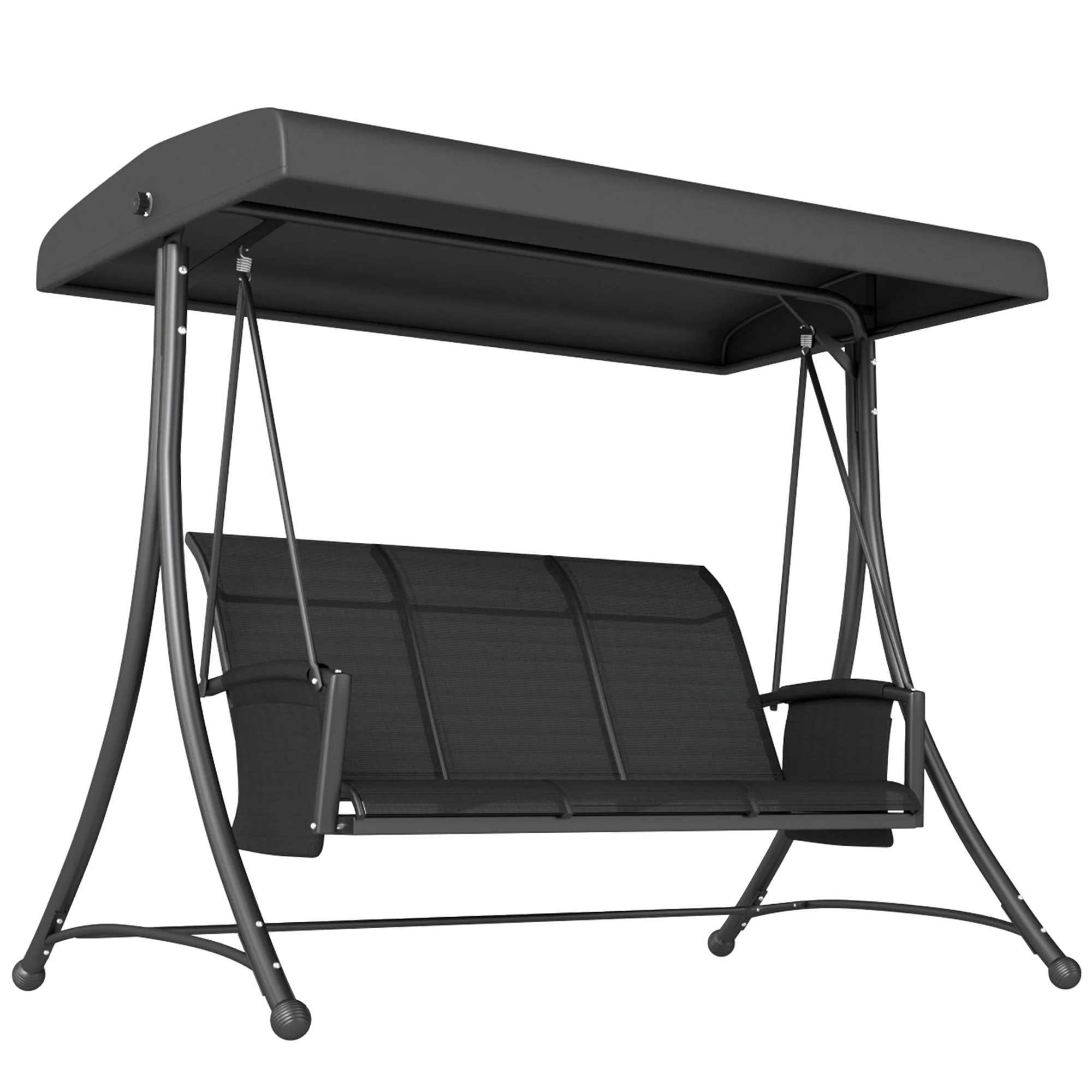3 Person Outdoor Porch Swing Chair with Adjustable Canopy for Patio, Backyard, Black - Image 12