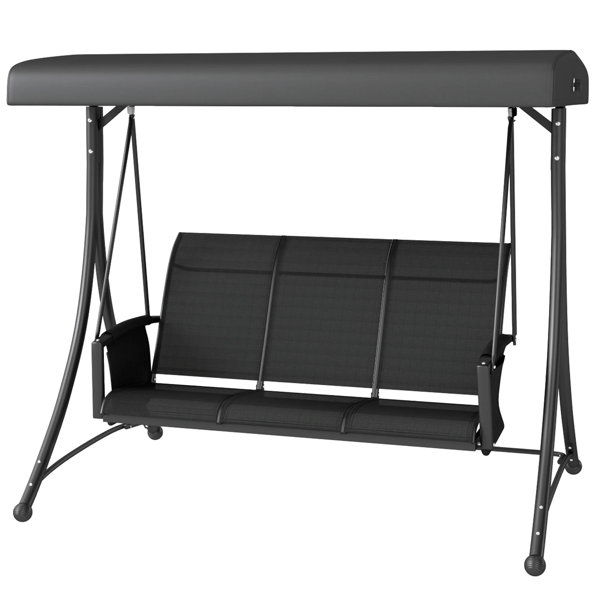 3 Person Outdoor Porch Swing Chair with Adjustable Canopy for Patio, Backyard, Black - Image 2