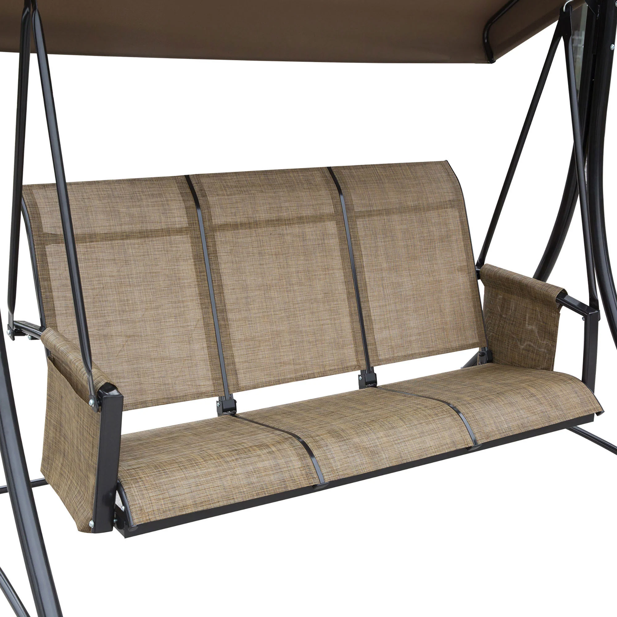 3 Person Outdoor High Back Swing Chair with Side Pouches and Adjustable Canopy, Brown - Image 10
