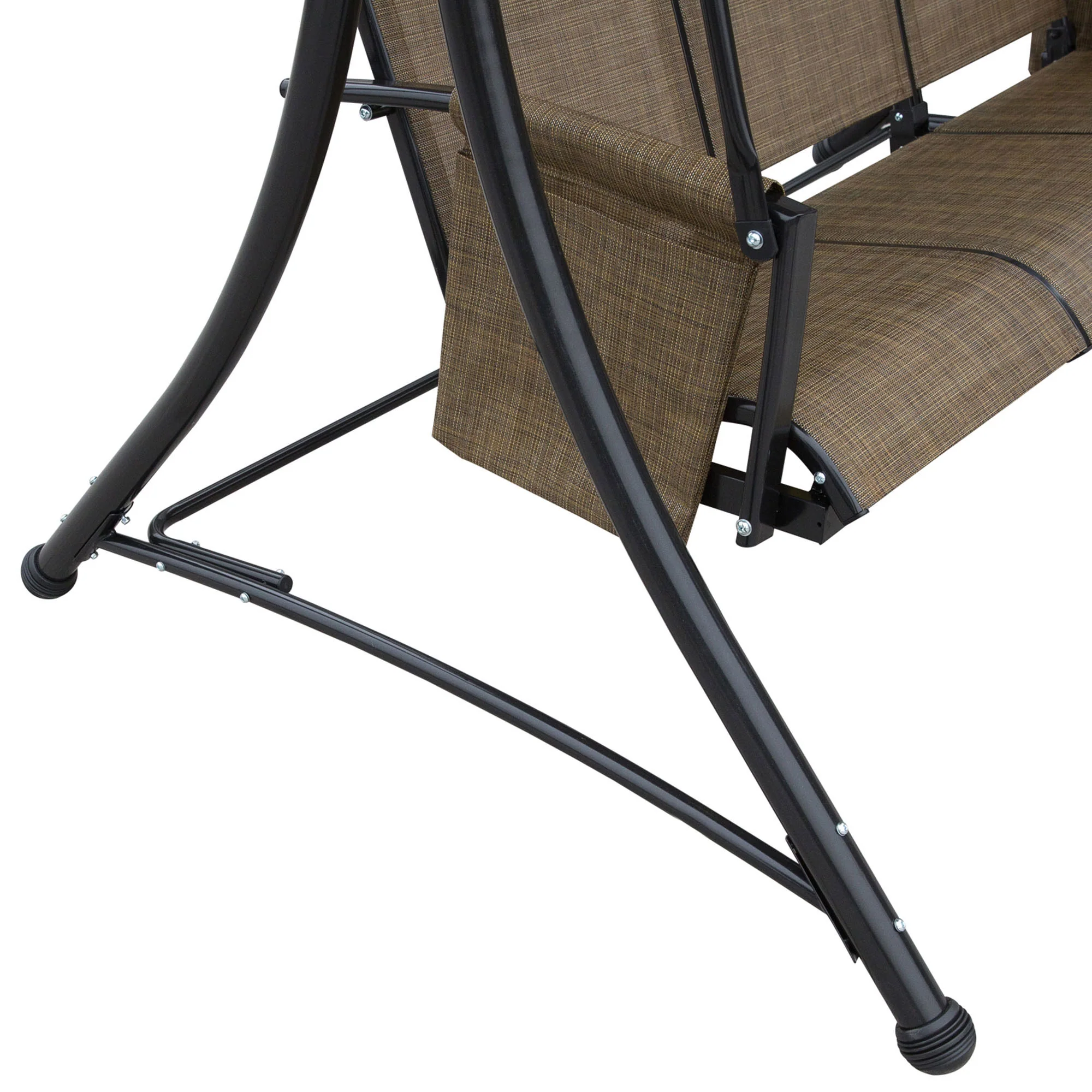 3 Person Outdoor High Back Swing Chair with Side Pouches and Adjustable Canopy, Brown - Image 11