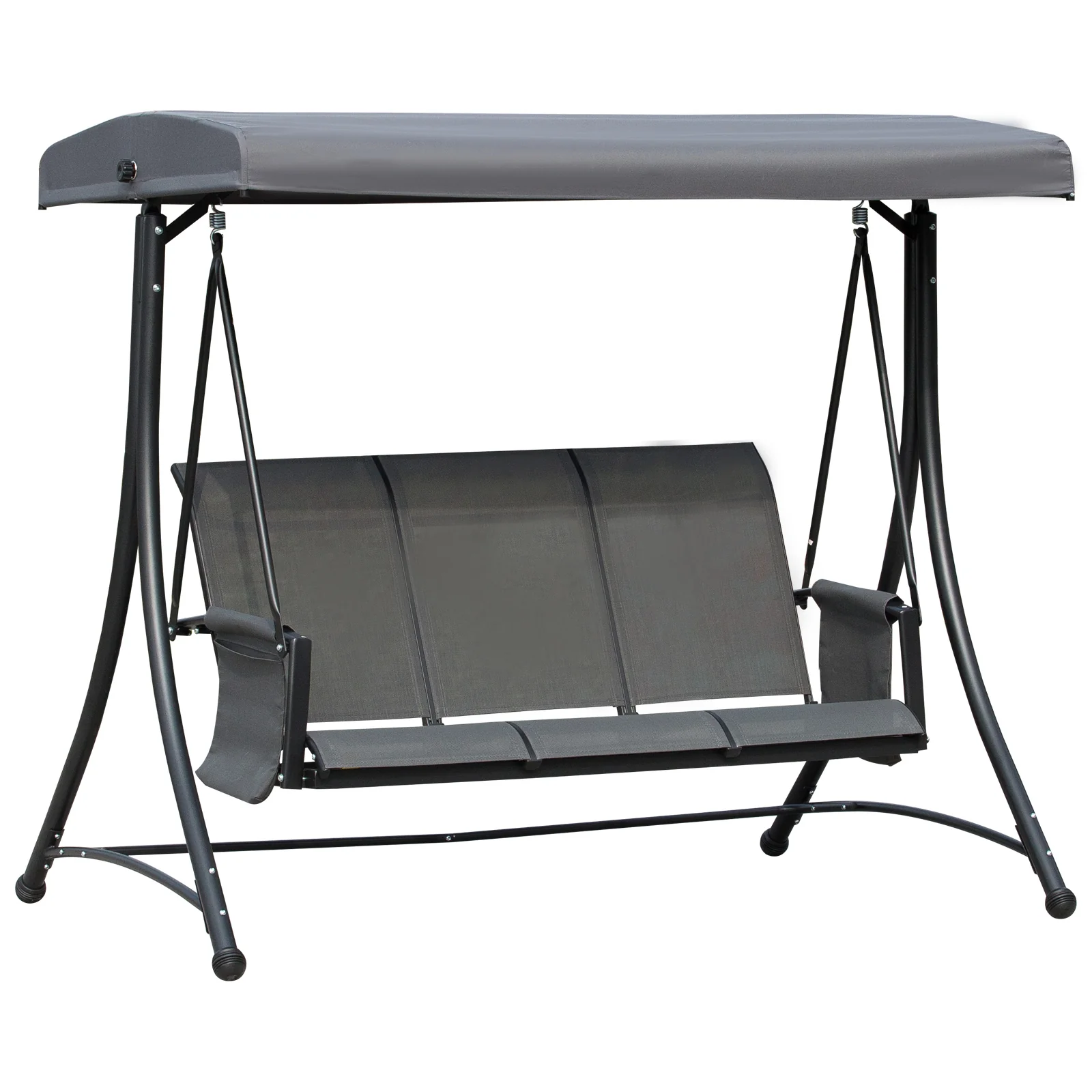 3 Person Outdoor High Back Swing Chair with Side Pouches and Adjustable Canopy, Dark Grey - Image 12
