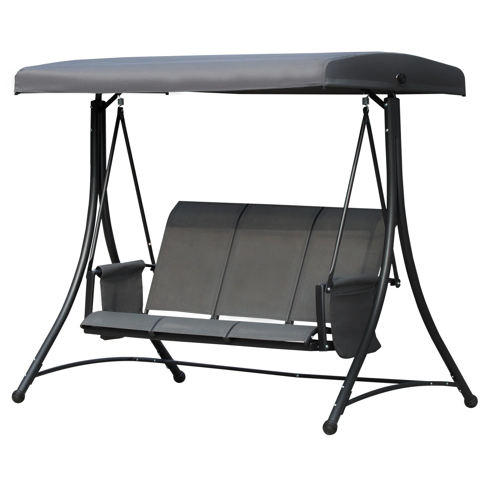 3 Person Outdoor High Back Swing Chair with Side Pouches and Adjustable Canopy, Dark Grey - Image 2