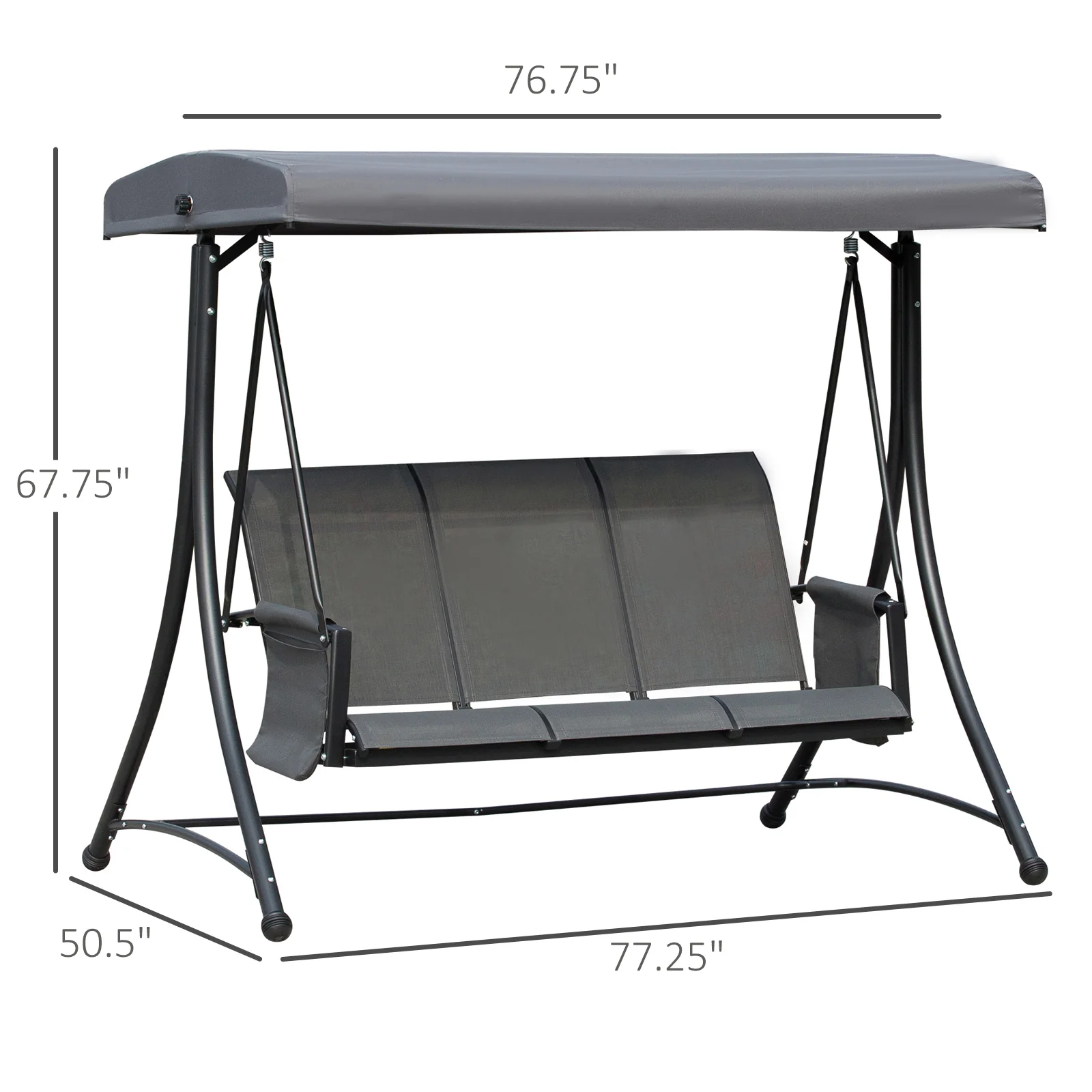 3 Person Outdoor High Back Swing Chair with Side Pouches and Adjustable Canopy, Dark Grey - Image 5