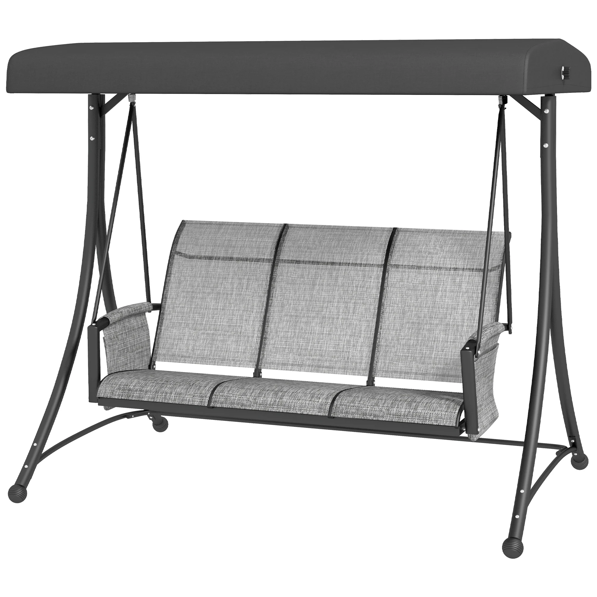 3 Person Outdoor Porch Swing Chair with Adjustable Canopy for Patio, Backyard, Mixed Grey - Image 2
