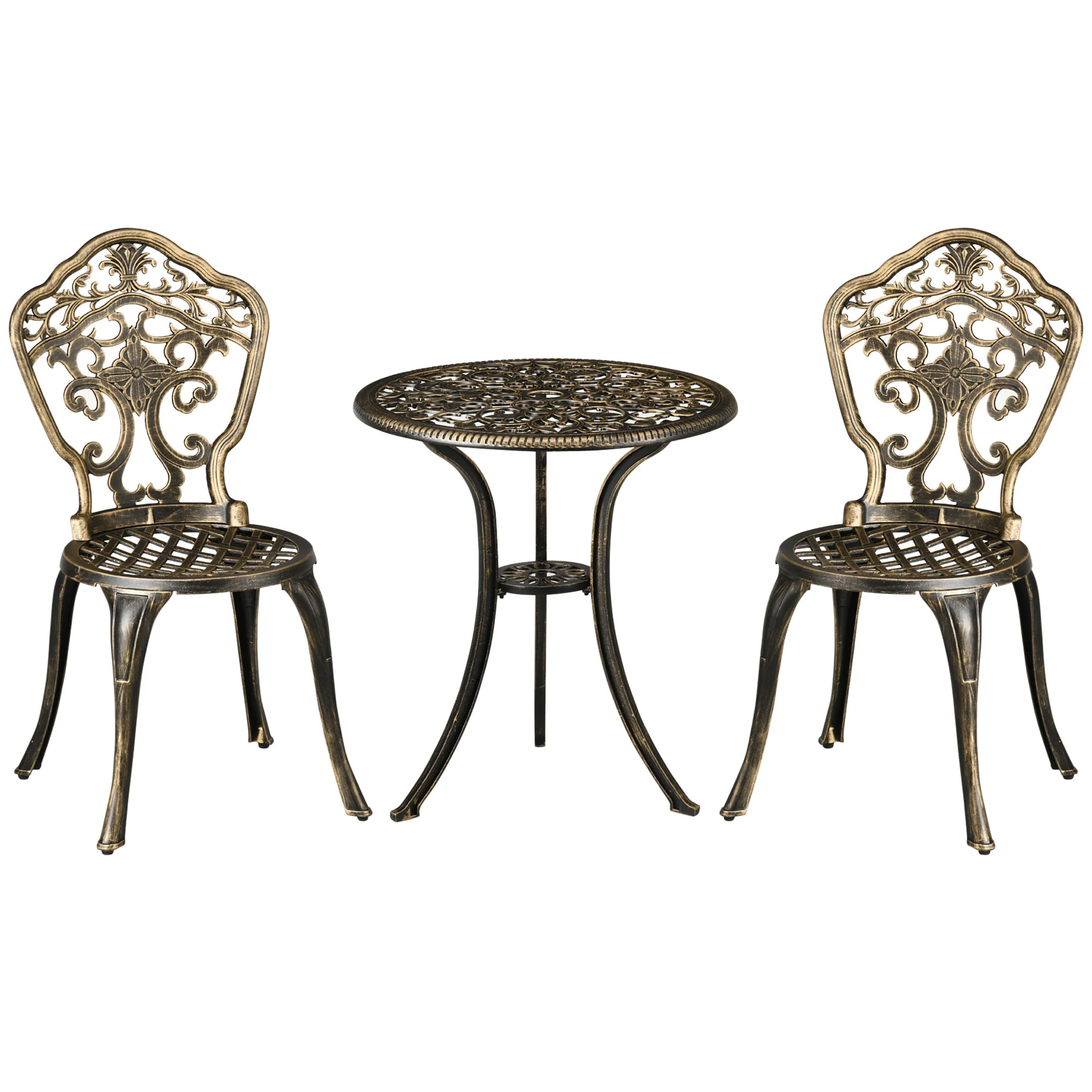 3 Piece Cast Aluminium Bistro Set with Parasol Hole, Bronze - Image 13