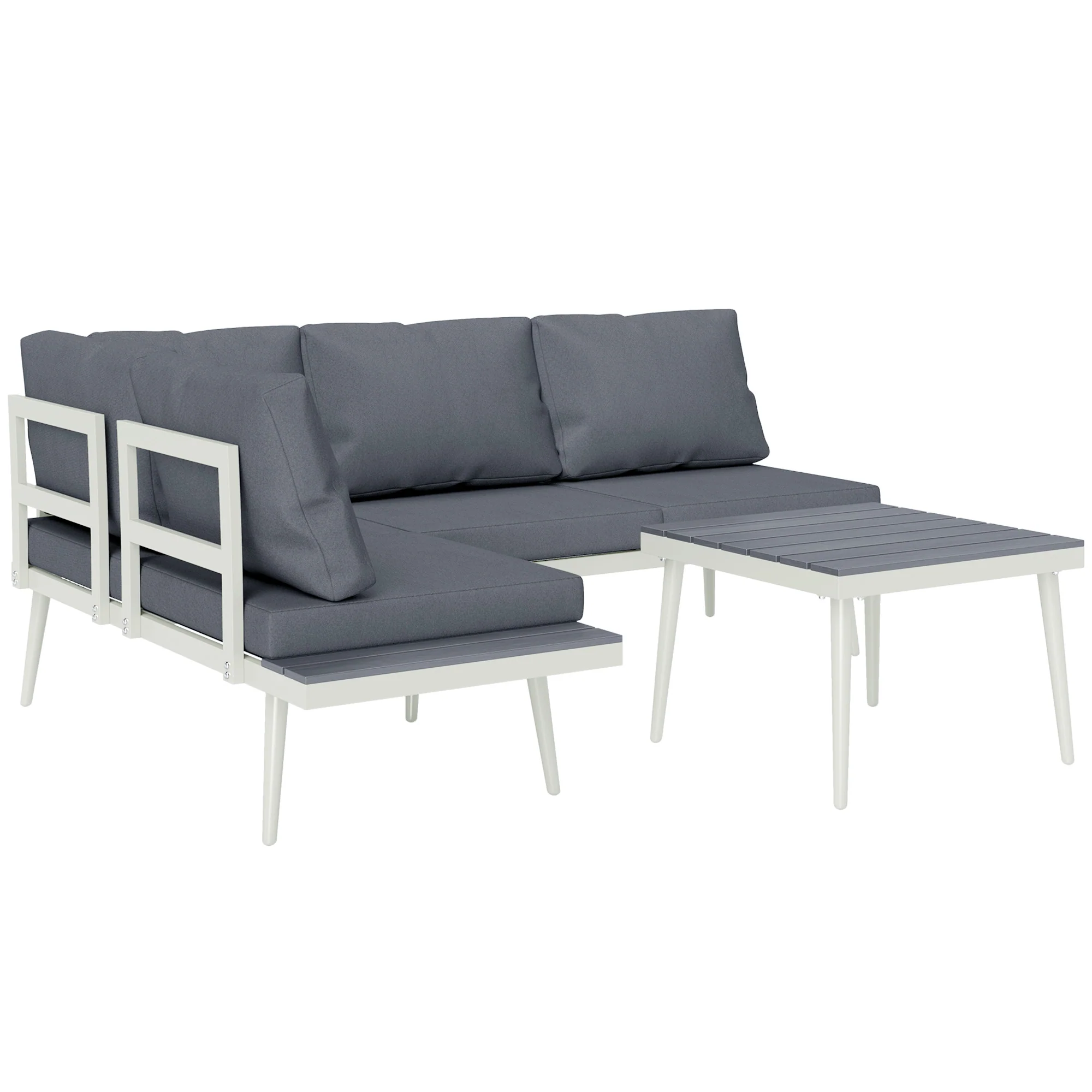 FlexNook Corner Sofa Set with 5-Level Adjustable Lounger, Mesh Seat & Wood-Grain Table, Grey - Image 2