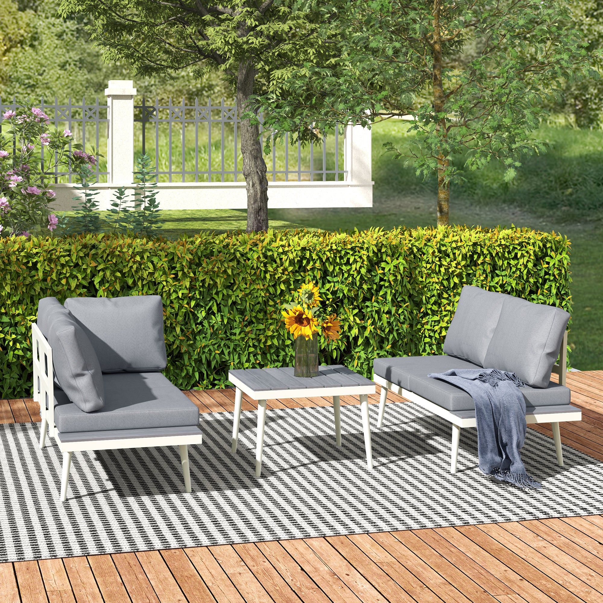 FlexNook Corner Sofa Set with 5-Level Adjustable Lounger, Mesh Seat & Wood-Grain Table, Grey - Image 4