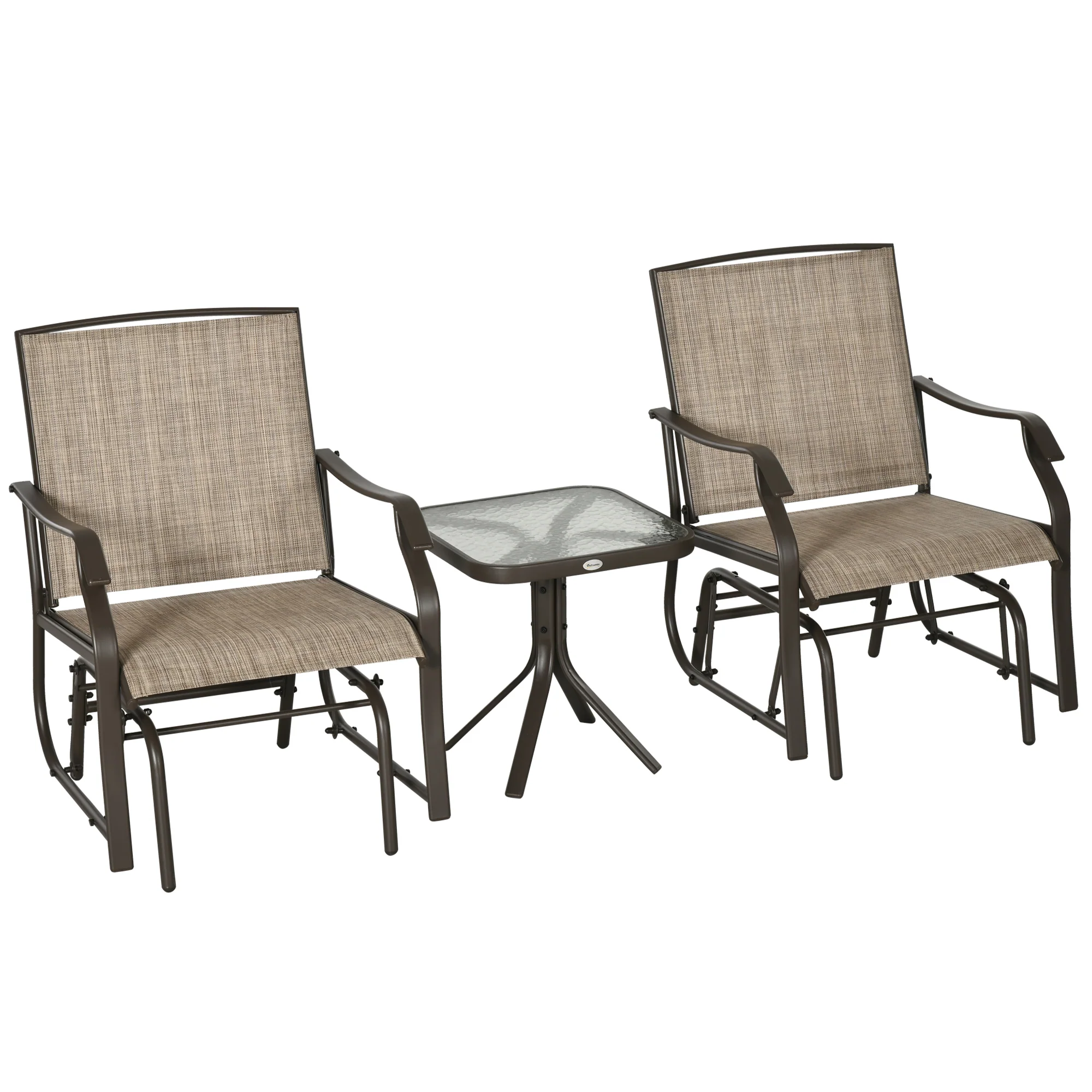 3 Piece Outdoor Glider Chair with Coffee Table Bistro Set, Mixed Brown - Image 12