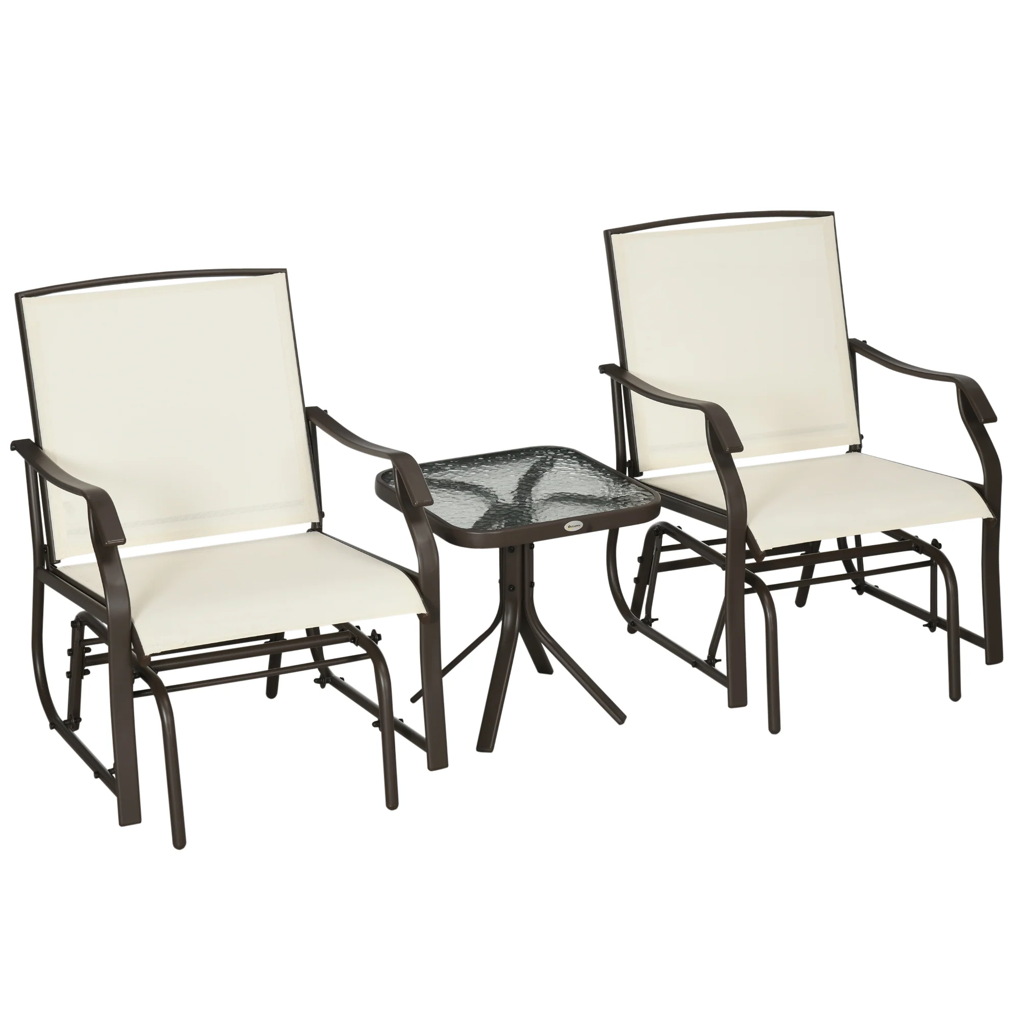 3 Piece Outdoor Glider Chair with Coffee Table Bistro Set, Cream White - Image 12