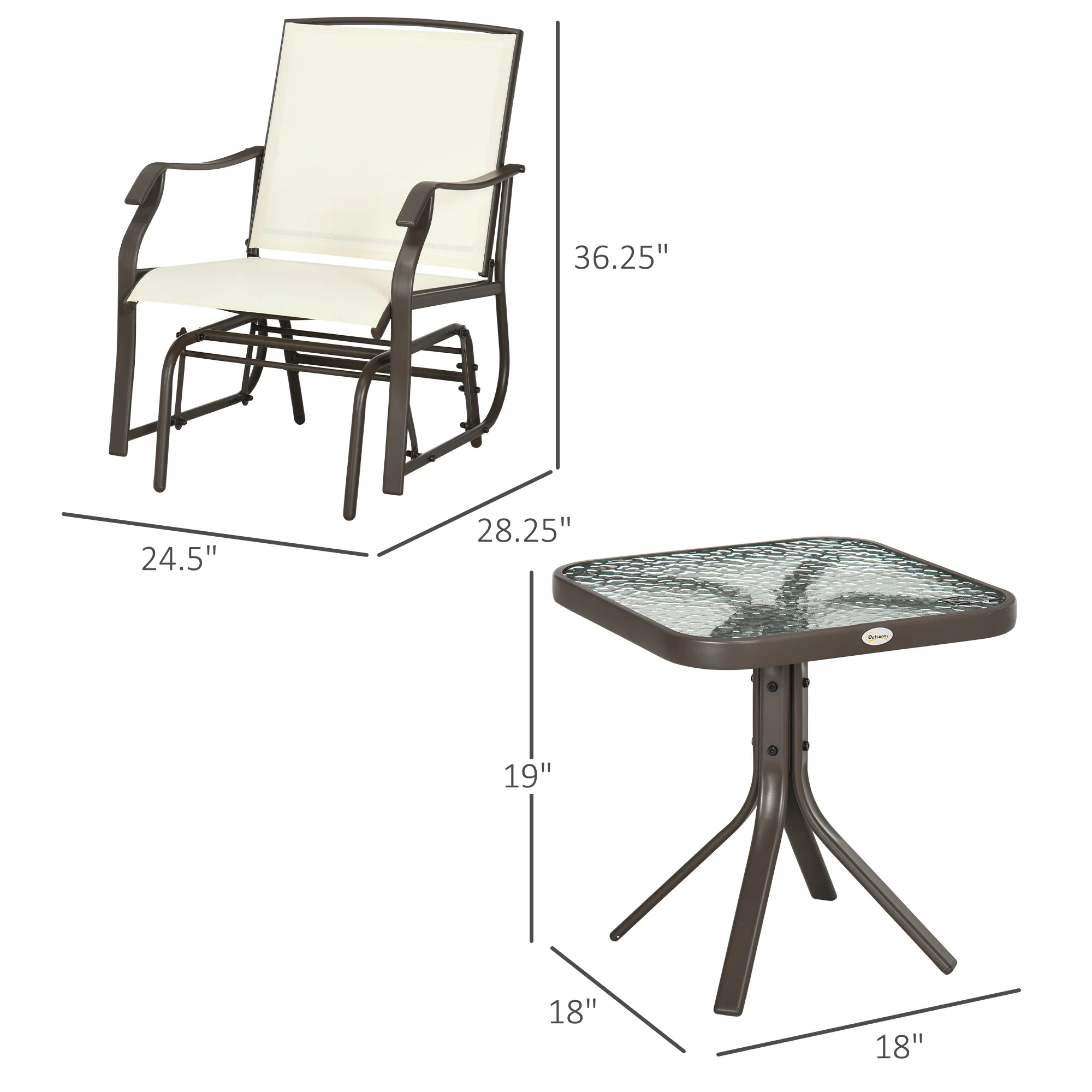 3 Piece Outdoor Glider Chair with Coffee Table Bistro Set, Cream White - Image 5