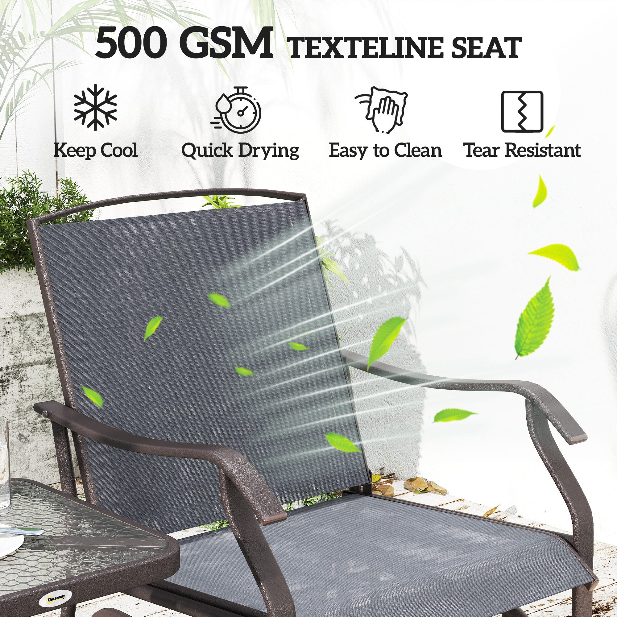 3 Piece Outdoor Glider Chair with Coffee Table Bistro Set, Gray - Image 7