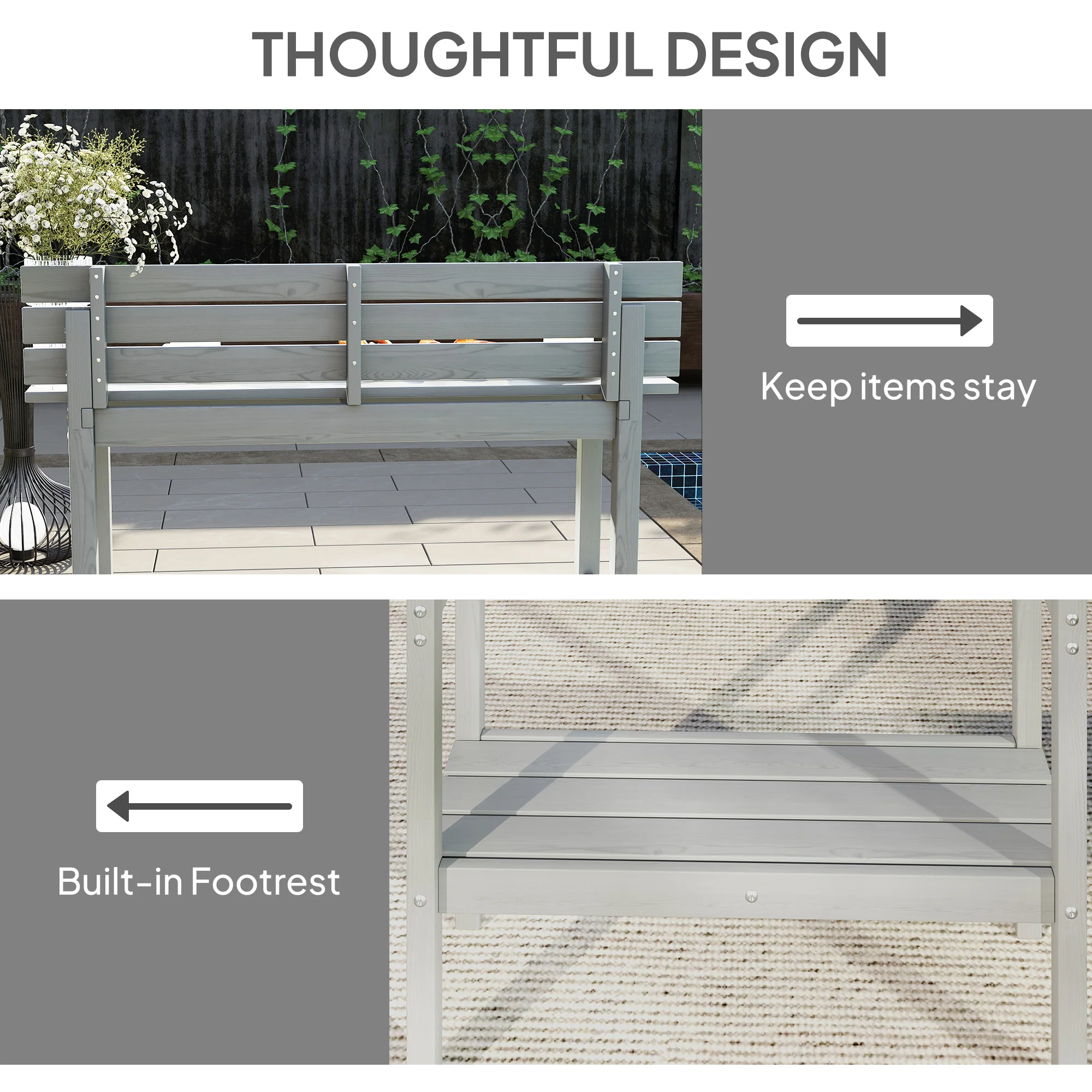 3 Piece Patio Bar Set with 43"H Bar Table and 2 Bar Stools for Backyard, Porch, Grey - Image 7