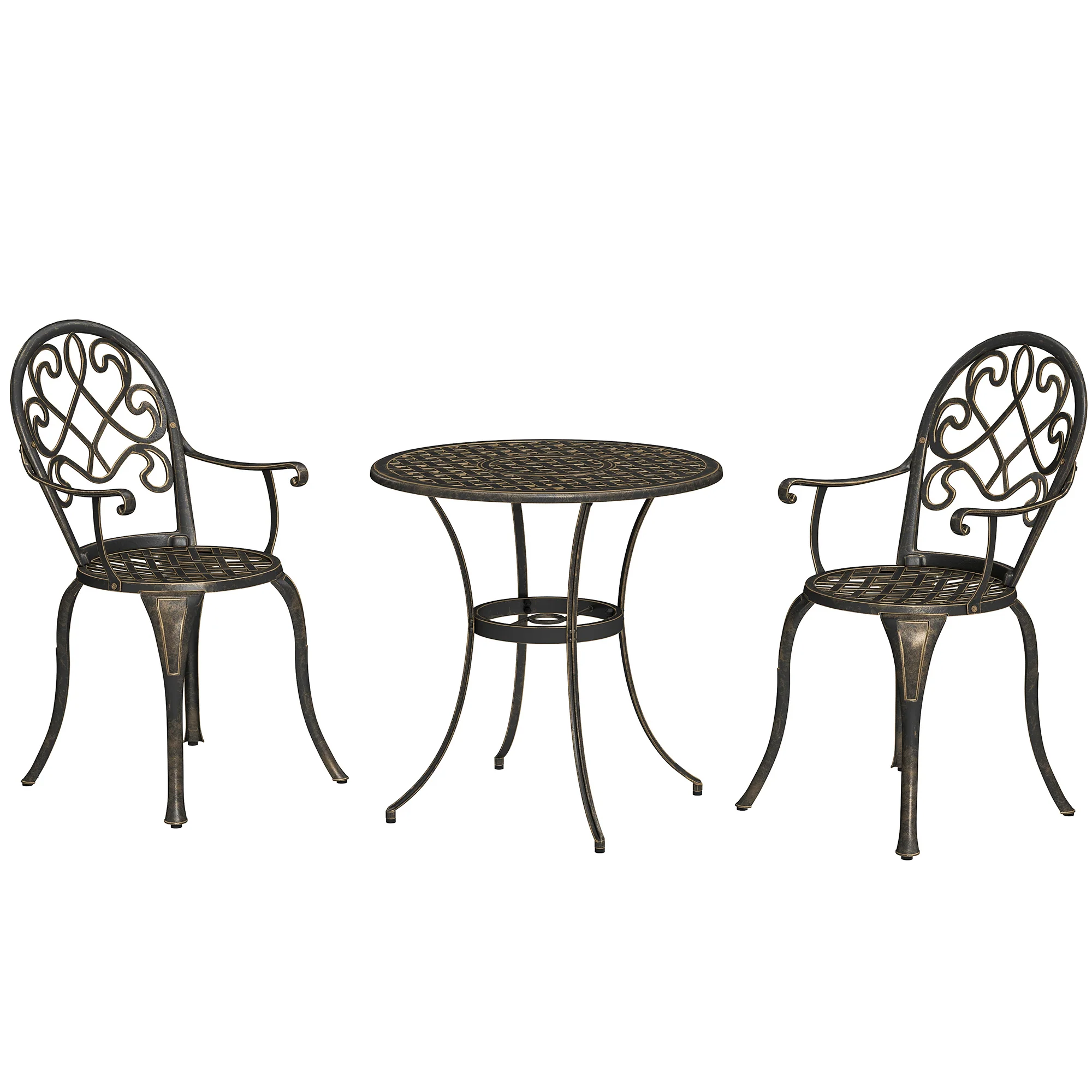 3 Piece Patio Bistro Set, Aluminium Garden Table and Chairs with Adjustable Footpads, Bronze Tone - Image 12