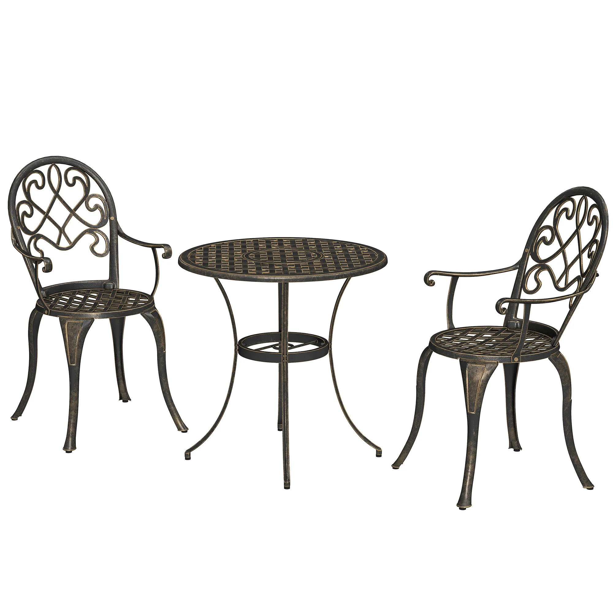 3 Piece Patio Bistro Set, Aluminium Garden Table and Chairs with Adjustable Footpads, Bronze Tone - Image 2