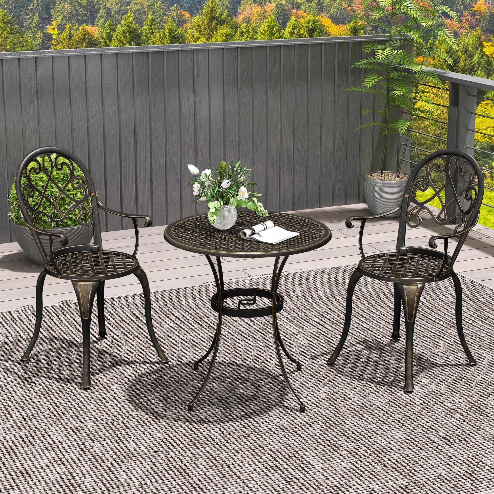 3 Piece Patio Bistro Set, Aluminium Garden Table and Chairs with Adjustable Footpads, Bronze Tone - Image 3