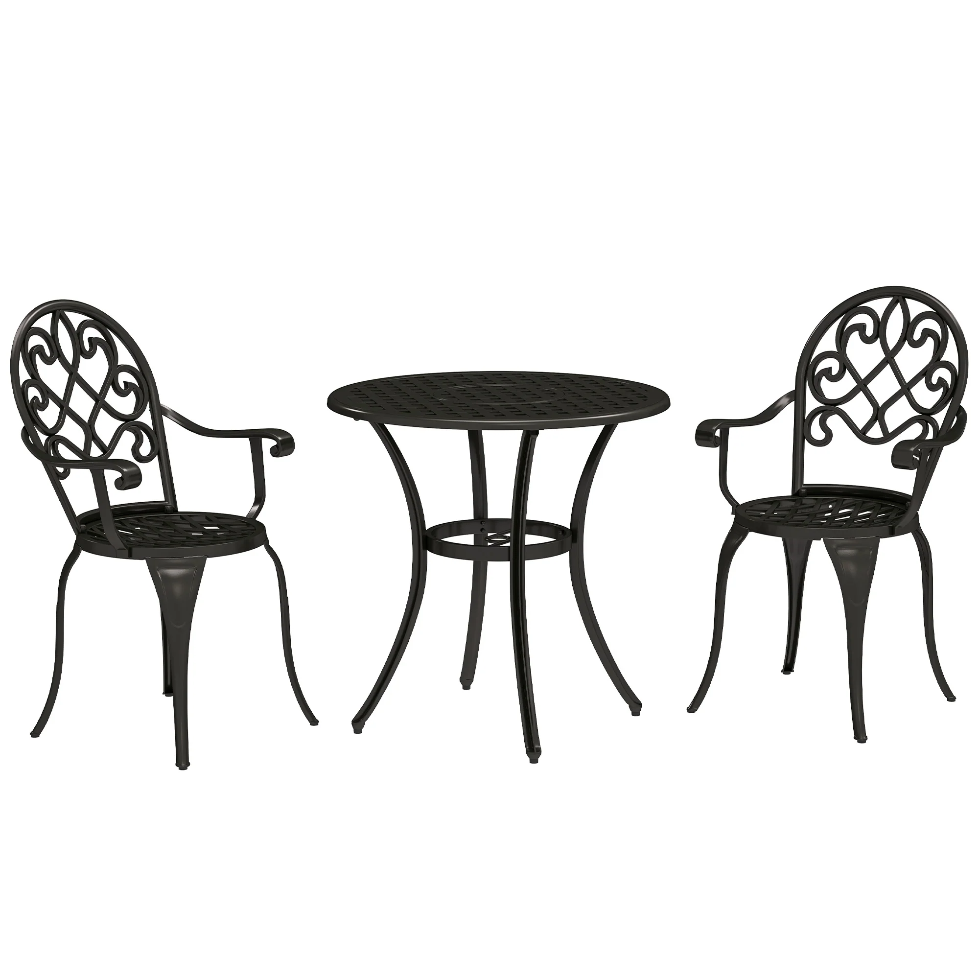3 Piece Patio Bistro Set for 2, Aluminium Garden Table and Chairs with Adjustable Footpads, Black - Image 12