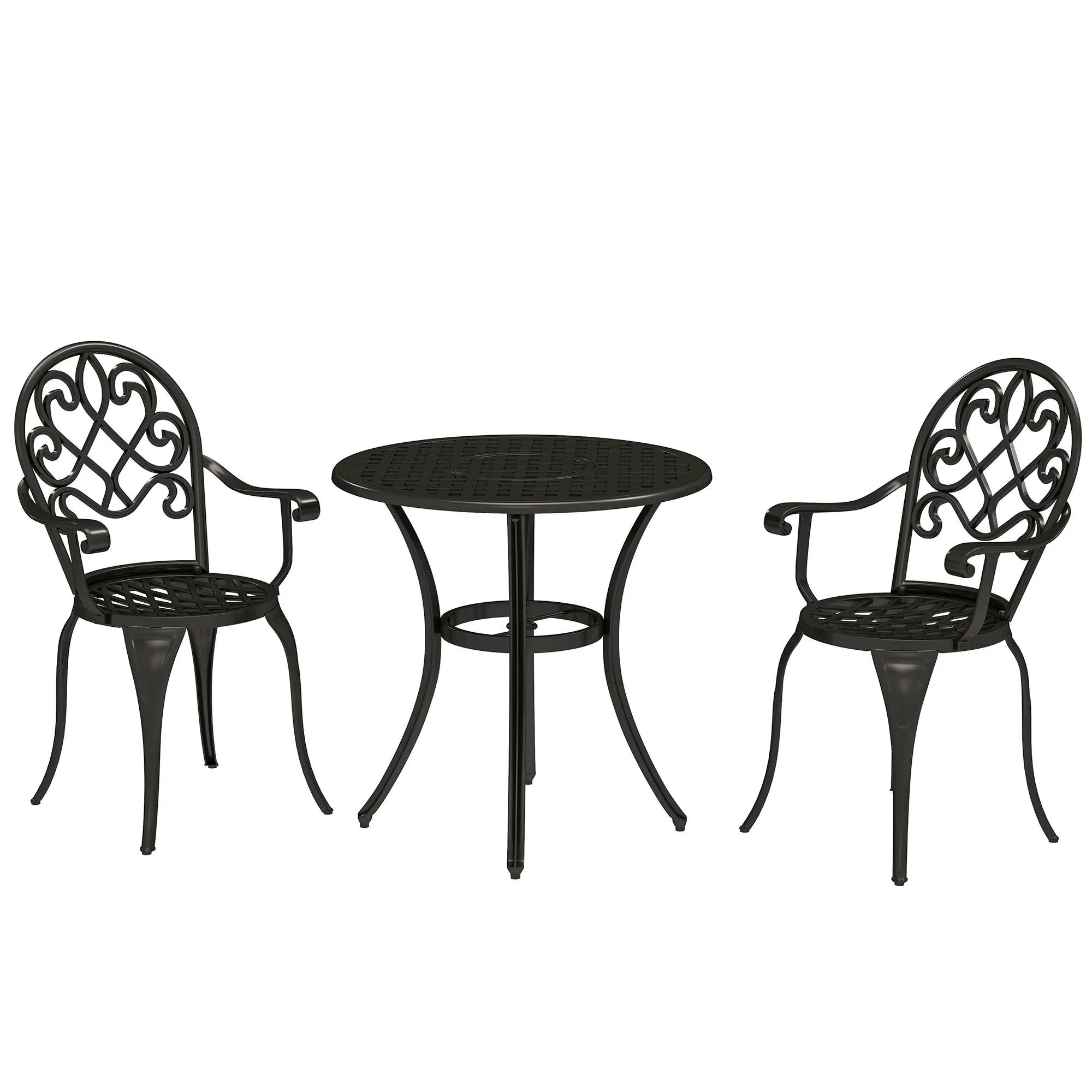 3 Piece Patio Bistro Set for 2, Aluminium Garden Table and Chairs with Adjustable Footpads, Black - Image 2