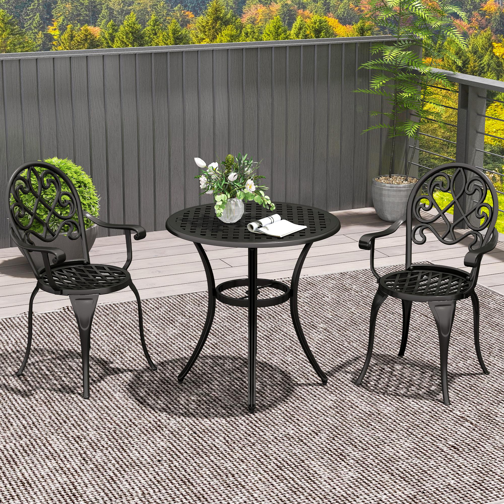 3 Piece Patio Bistro Set for 2, Aluminium Garden Table and Chairs with Adjustable Footpads, Black - Image 3