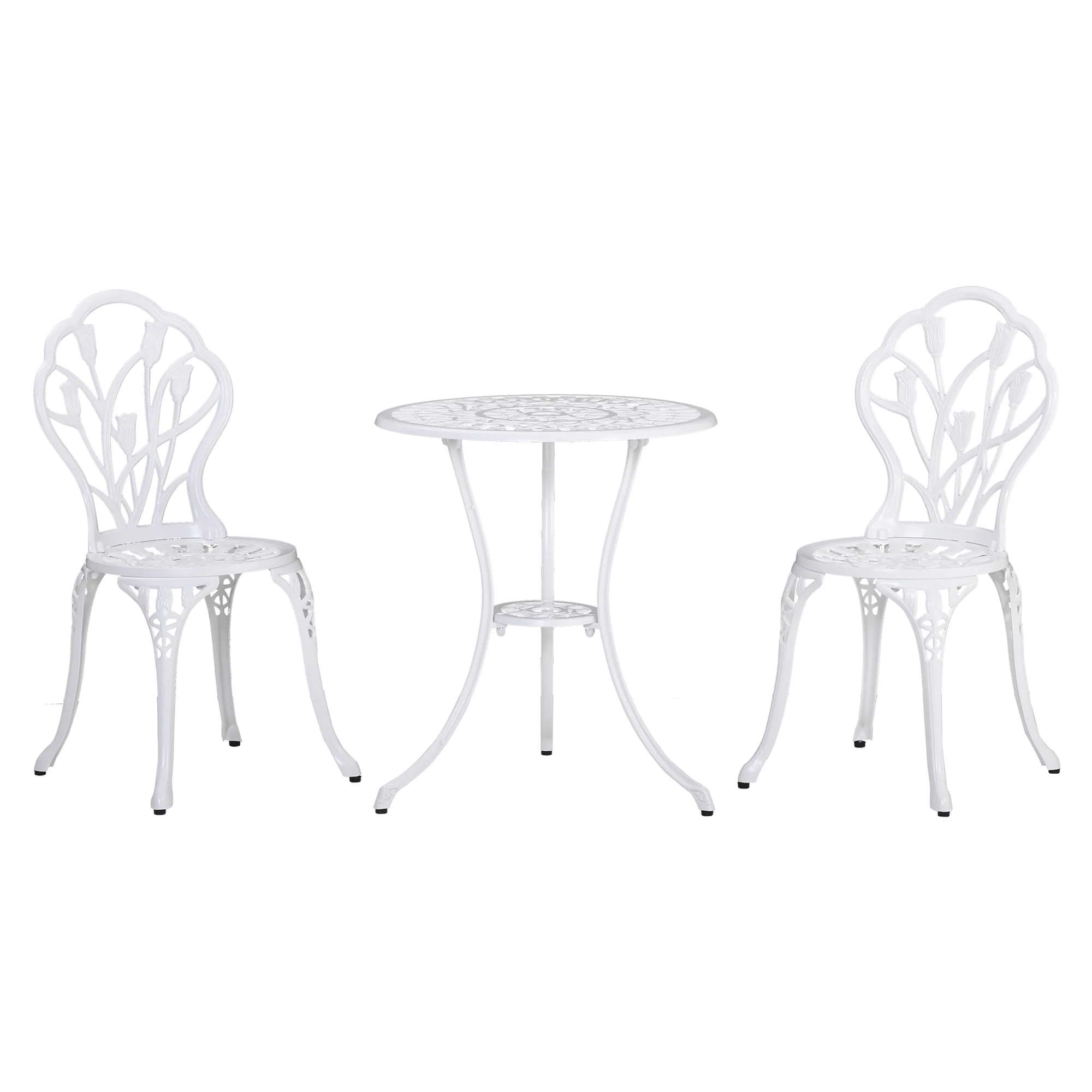 3 Piece Patio Bistro Set for 2, Outdoor Aluminium Garden Table & Chairs with Umbrella Hole, White