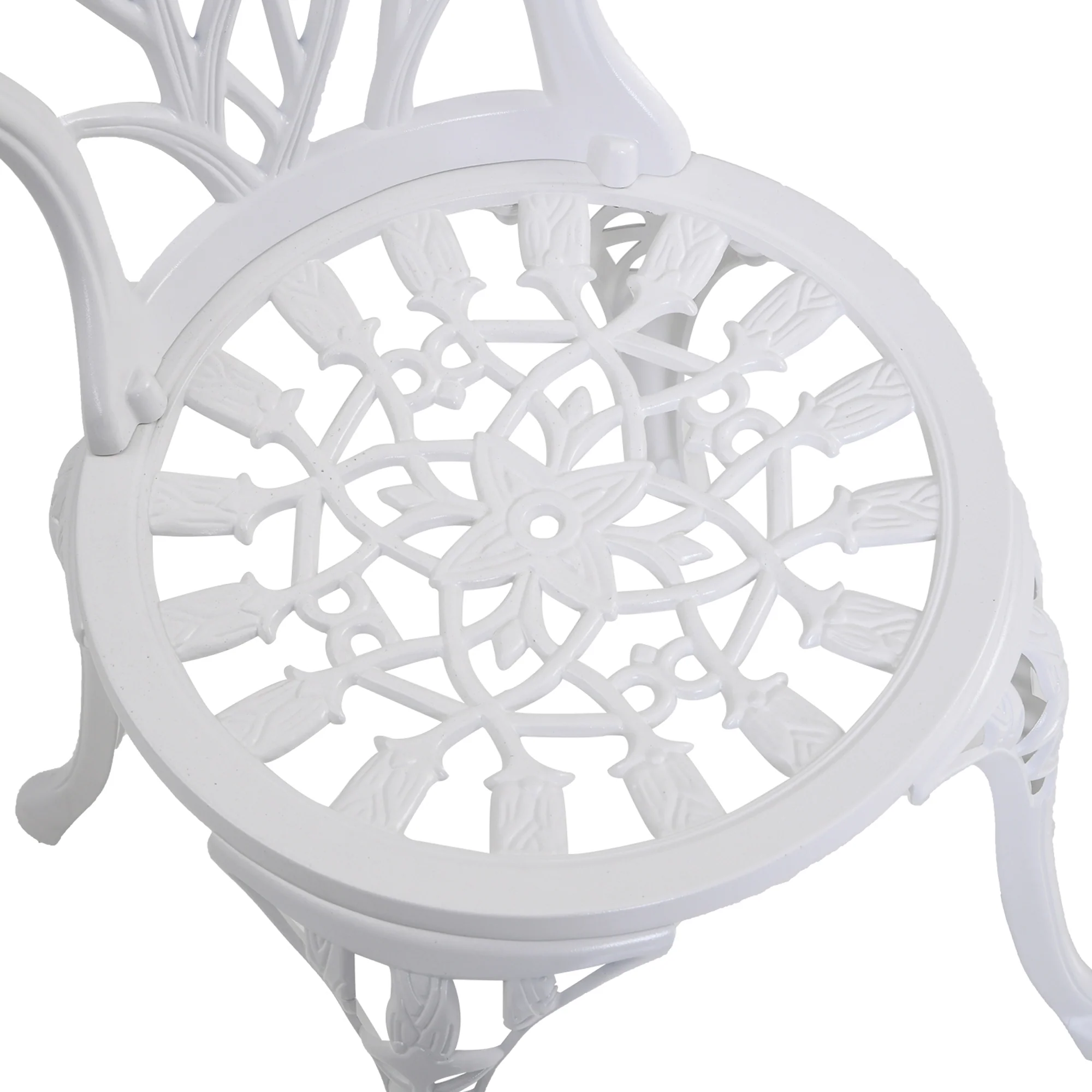 3 Piece Patio Bistro Set for 2, Outdoor Aluminium Garden Table & Chairs with Umbrella Hole, White - Image 11