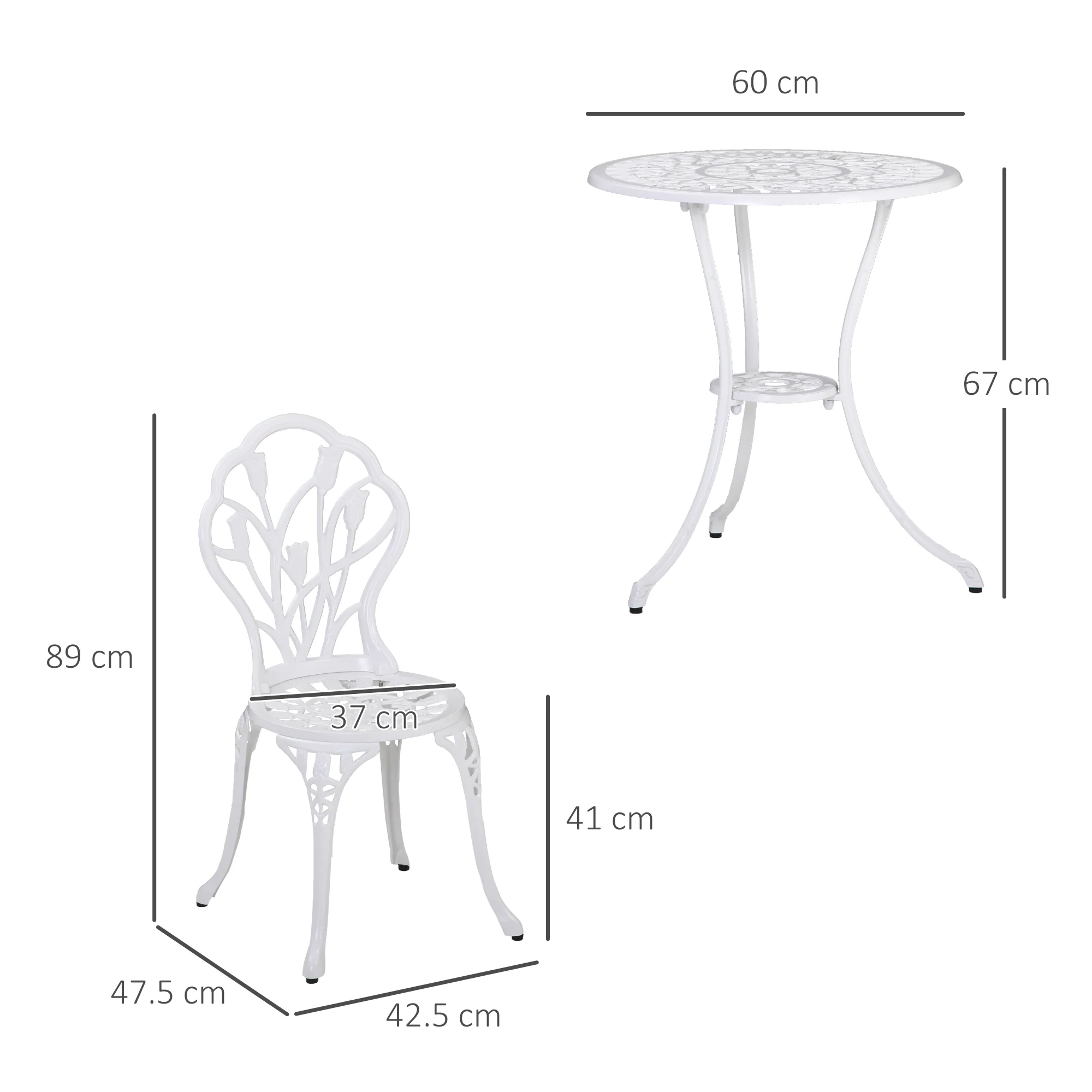 3 Piece Patio Bistro Set for 2, Outdoor Aluminium Garden Table & Chairs with Umbrella Hole, White - Image 5