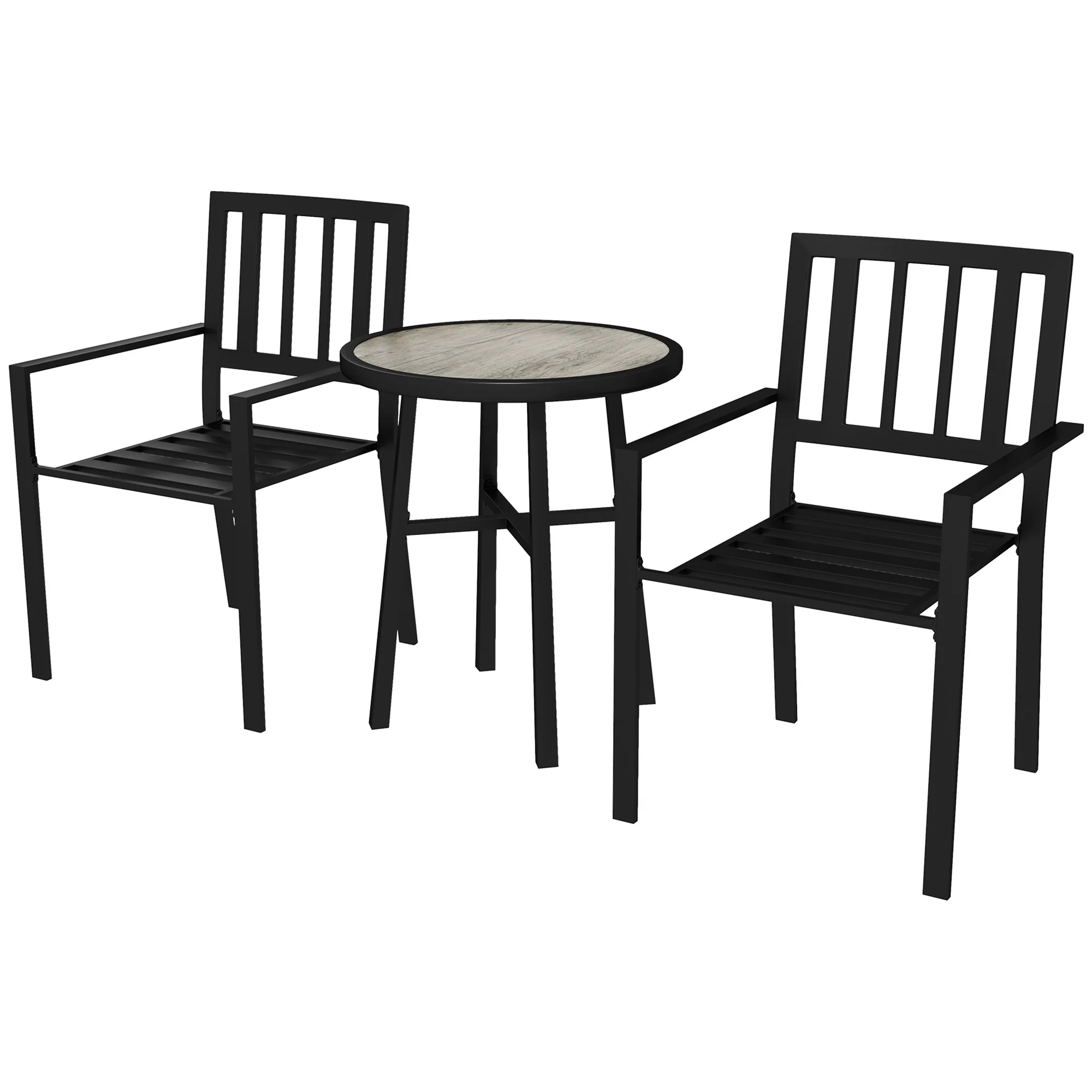 3 Piece Garden Dining Set with 2 Stackable Chairs & Steel Frame for Balcony, Patio, Deck, Grey - Image 2